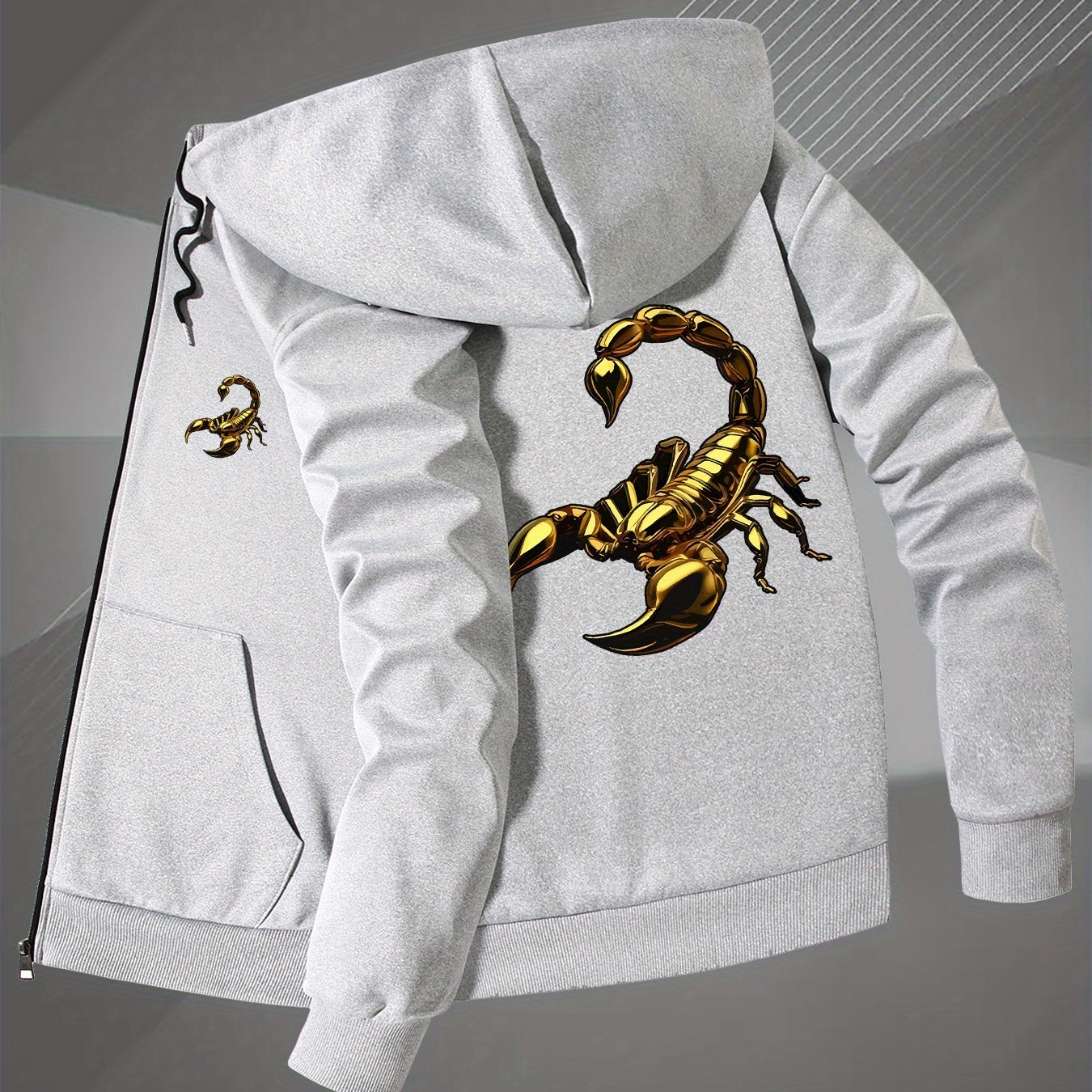 TEMU Veste à capuche tendance pour homme automne/hiver avec motif scorpion, haut polyvalent à col haut de gamme, veste d'extérieur à capuche