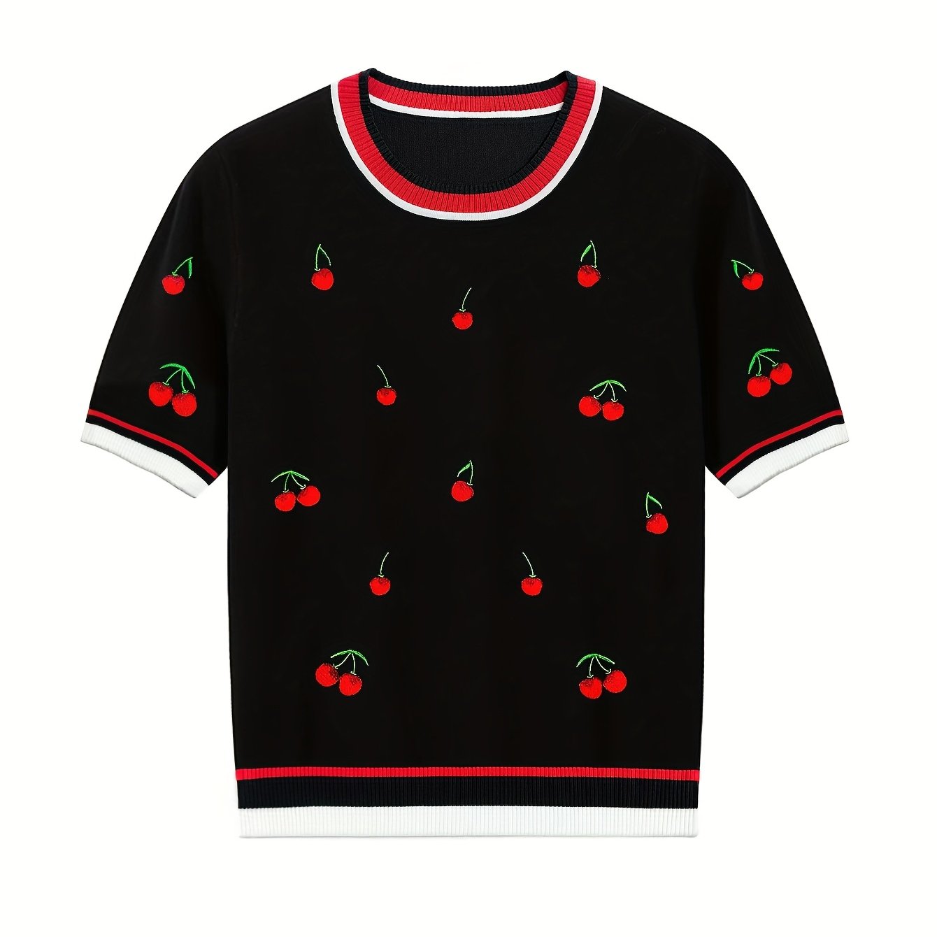 Image of Women's Pullover Round-neck Short-sleeve Sweater, With Embroidery For A , Essential For Fashionable Casual Wear, Women's Clothing