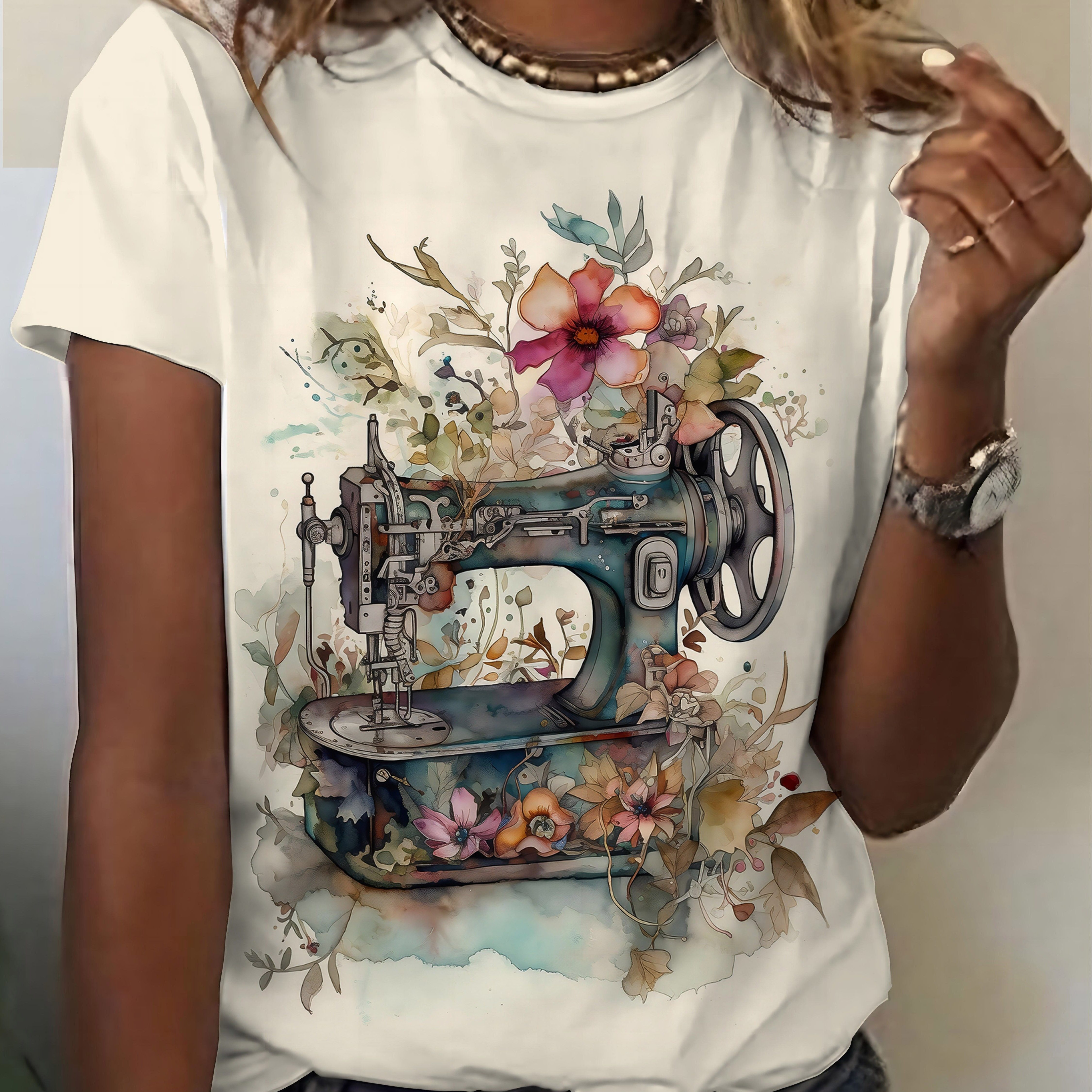 T-shirt tendance à imprimé floral 3D, T-shirt décontracté à manches courtes et col rond, Vêtements confortables pour…: retailer-supplied image