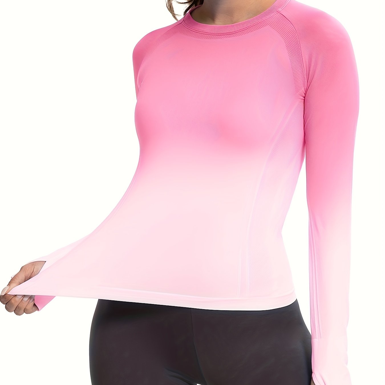 Image of Mathcat Women's Gradient Long Sleeve Workout Top - Seamless Breathable High-stretch Athletic Shirt With Thumb Holes, Opaque Running & Yoga Top, Machine Washable