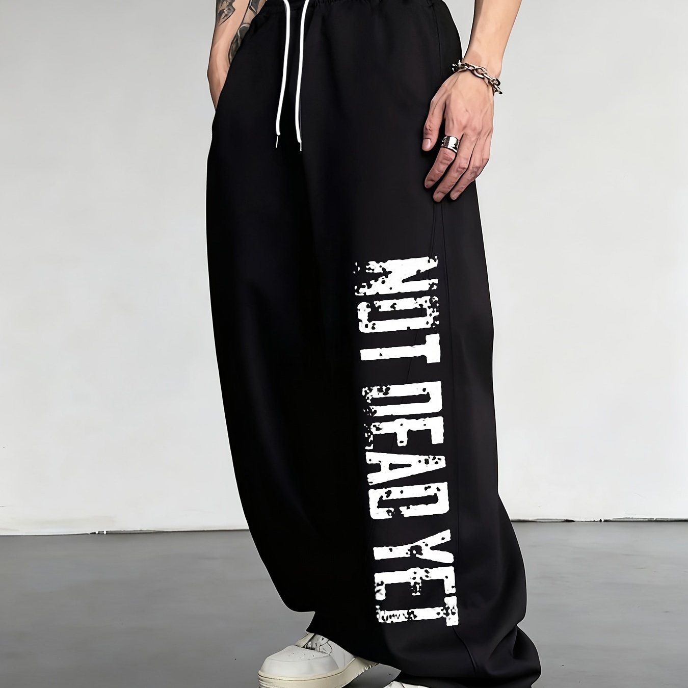 TEMU Men's Straight-leg Pants, Versatile Solid Color Drawstring Loose Casual Sports Trousers, Spring And Autumn Men's Outdoor Home Casual Pants, Plus
