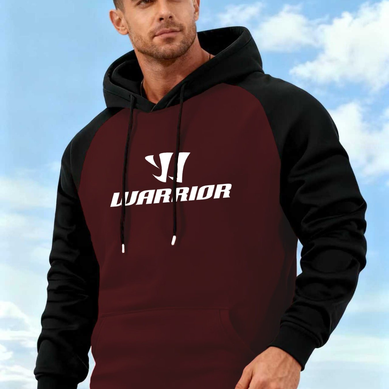 TEMU Men's Hooded Sweatshirt With Color-blocking Design, Featuring Warrior Print, Casual And Versatile Colors, Stylish Color- Hooded Sweatshirt With