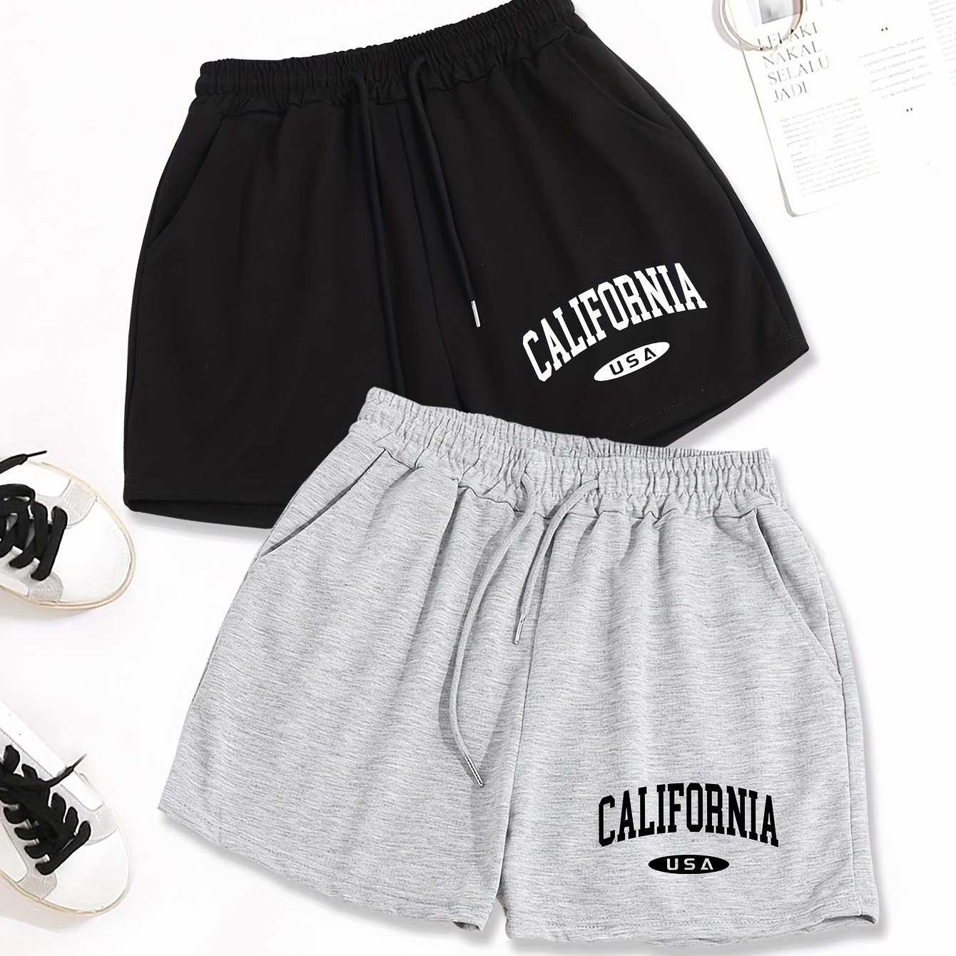 2pcs Slant Pockets Drawstring Shorts, Casual Shorts For , Women'sclothing 9