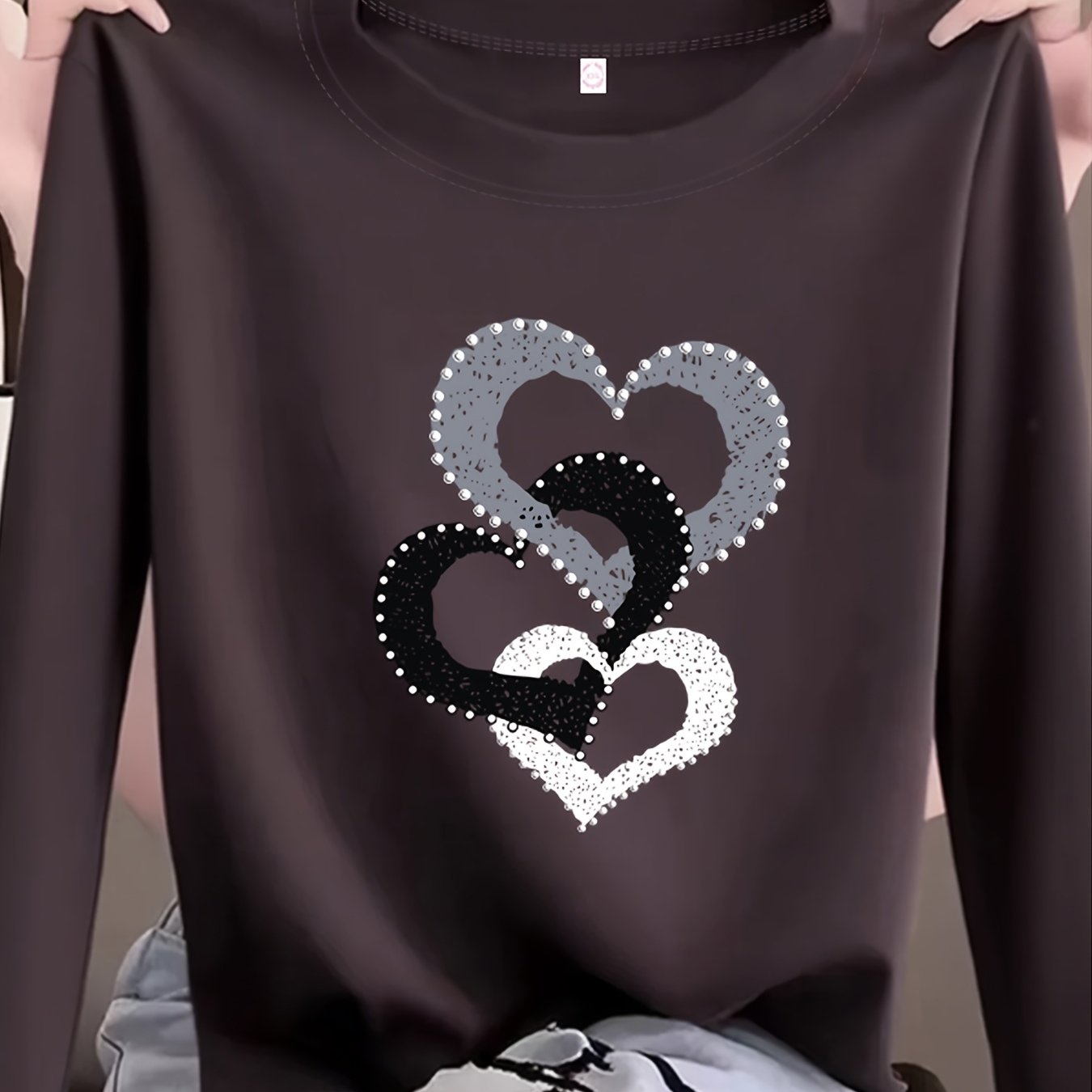 TEMU Spring, Autumn, Winter Simple Round Neck Fashionable Loose-fit Versatile Casual Long-sleeve T-shirt For Women, Printed Inner Layer Base Tee