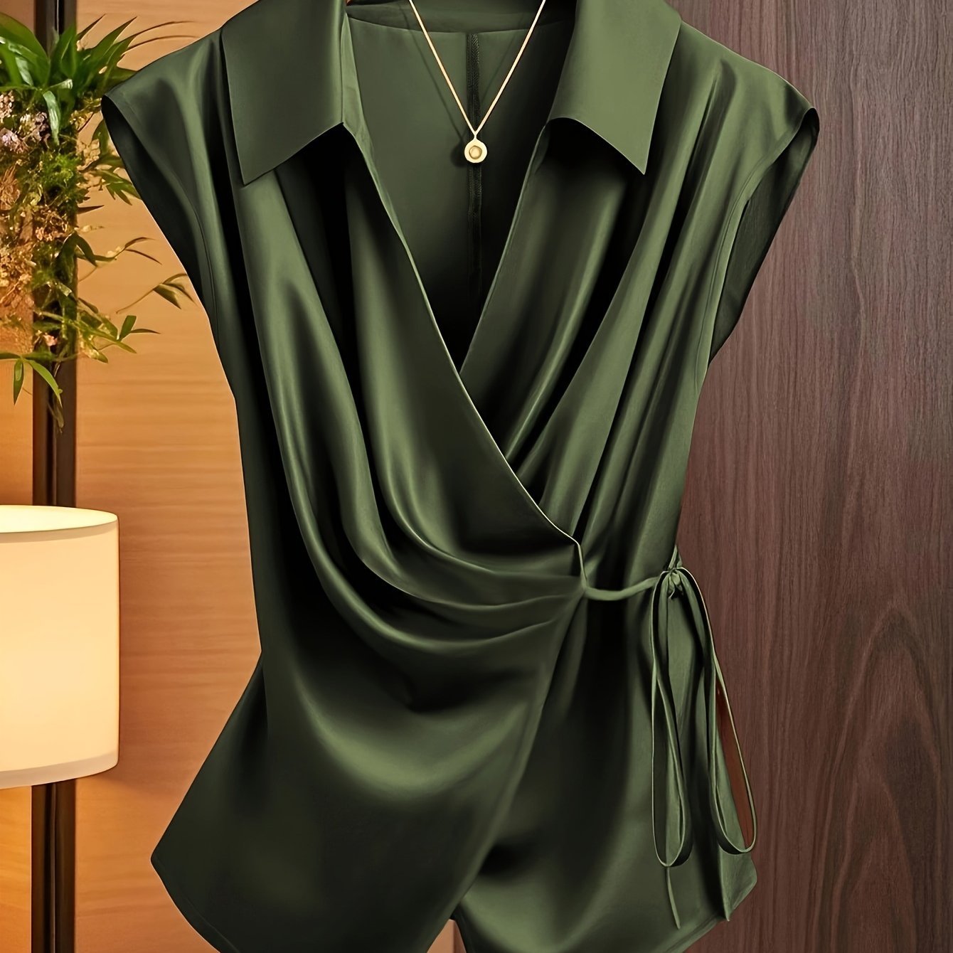 TEMU Women's Sleeveless Front-neck Pleated Blouse