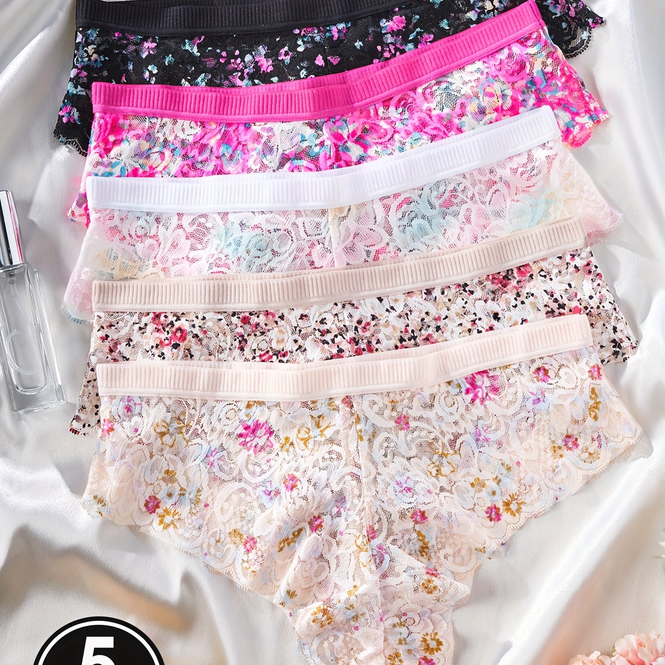 E-shop 5er-Pack halbtransparente Damen-Slips mit floralem Spitzenmuster