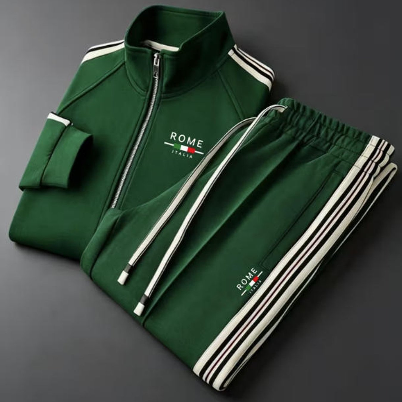 Image of Stand Collar Street Style Trendy Italy Rome Graphic Tracksuit For Adult Men Casual Sportswear Holiday Gift Daily Wear
