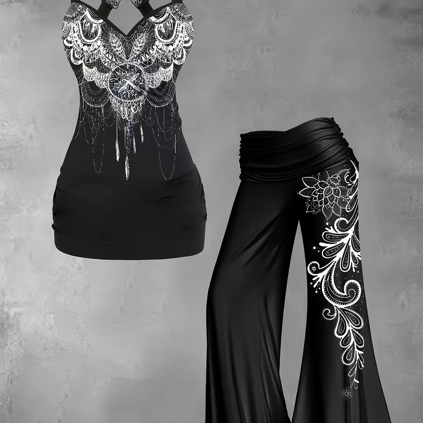 Targeted Development Of Western Women's Wear Hot New Casual Lace Cami Printed T-shirt And Pants Set