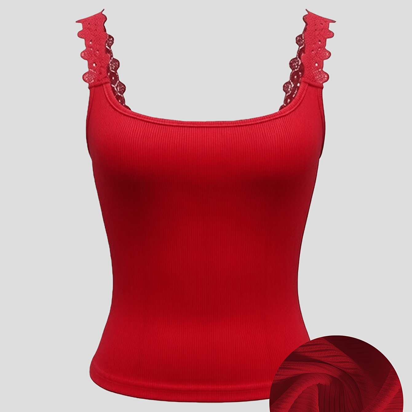 TEMU European And Women's Pure Desire Lace Trim Shoulder Strap Suspender Square Neck Ribbed Slim Fit Versatile Inner Top