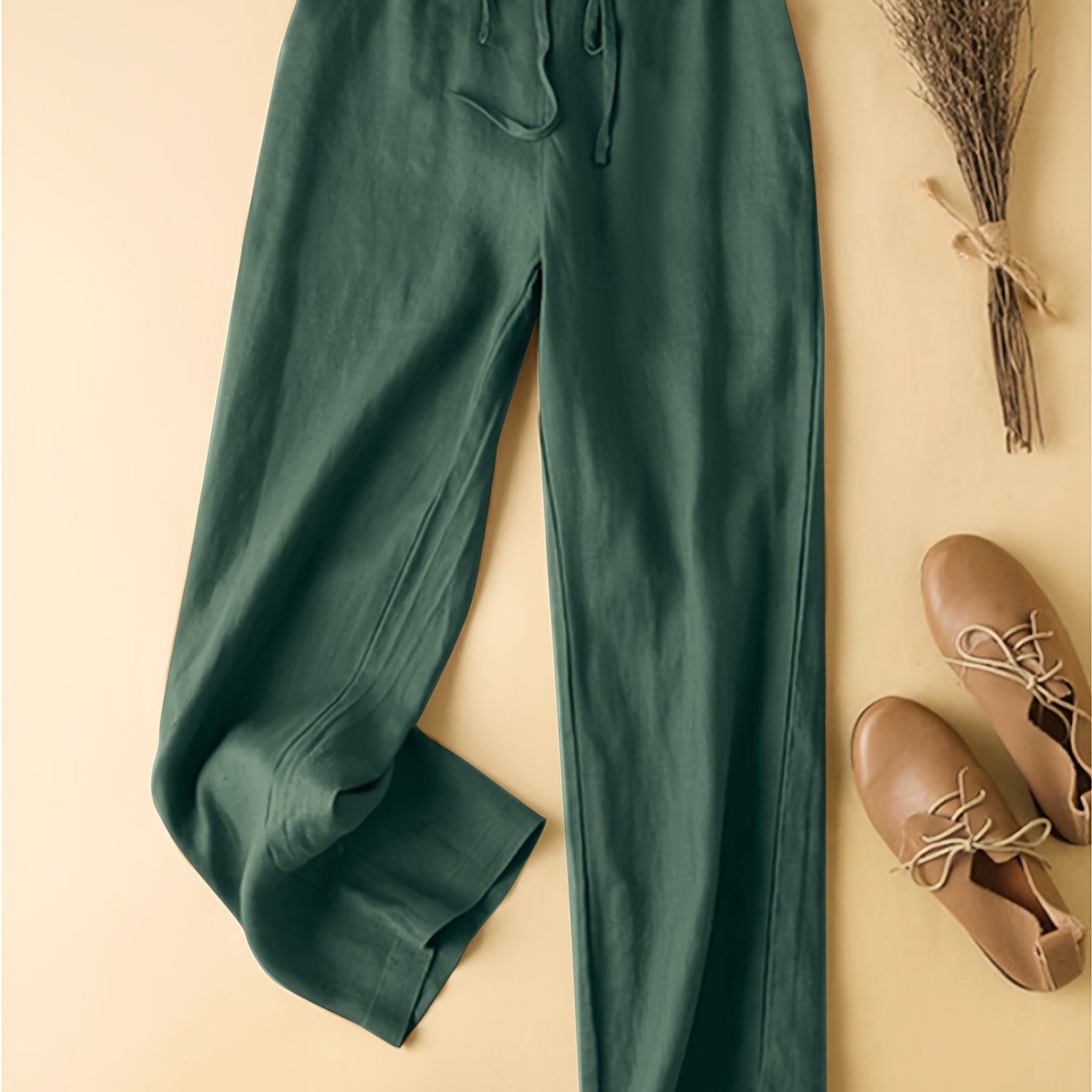 Plus Size - Plus Size - Women's Plus Size Loose Fit High Waist Draped Spring, Summer And Autumn Pants Breathable Straight Leg Versatile Elastic Waist Tie Long Casual Pants