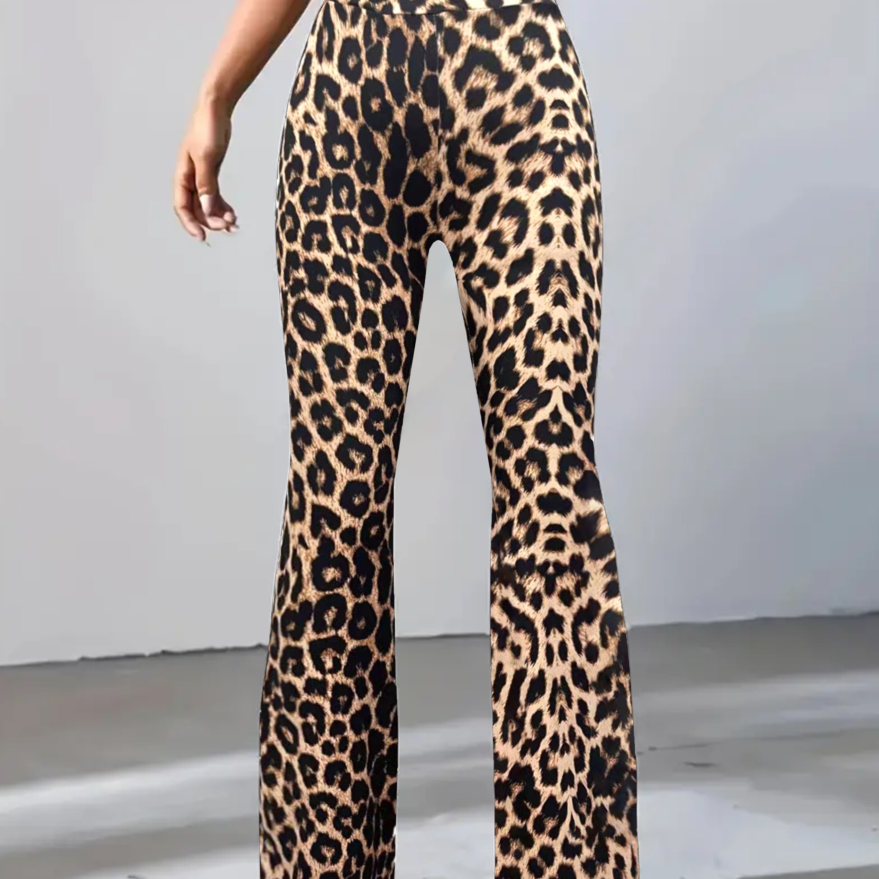 Leopard Print Flared Pants, Fashion Women's Trousers