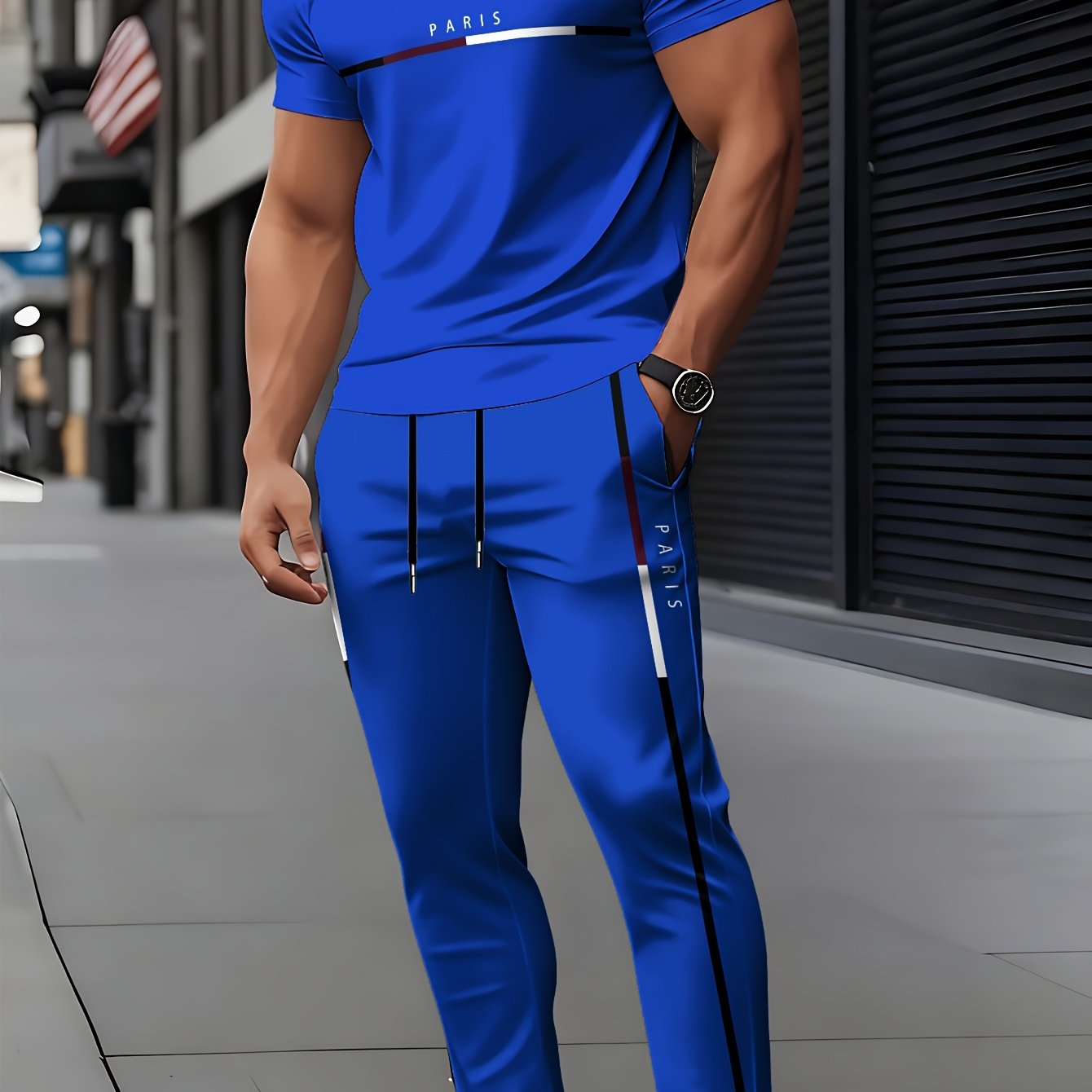 TEMU Men's Suit Set Featuring A Short-sleeved Round-neck T-shirt And Pants With 3d Prints. And Casual Round-neck Design Incorporates Slightly Elastic