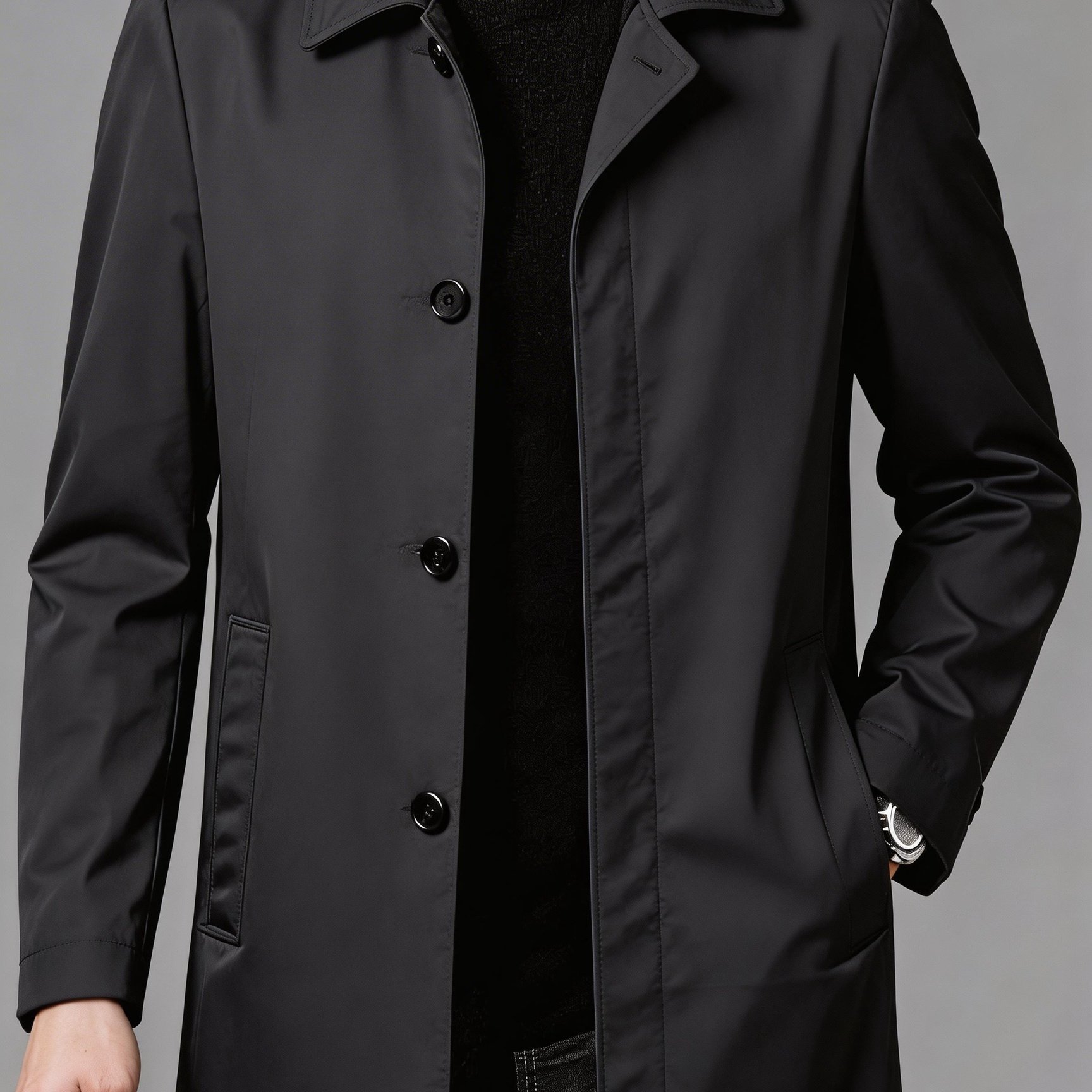TEMU Spring/autumn Men's Mid-length Business Trench Coat, Lightweight And Breathable, Lapel Outerwear With Simple Concealed Button Design, Thin