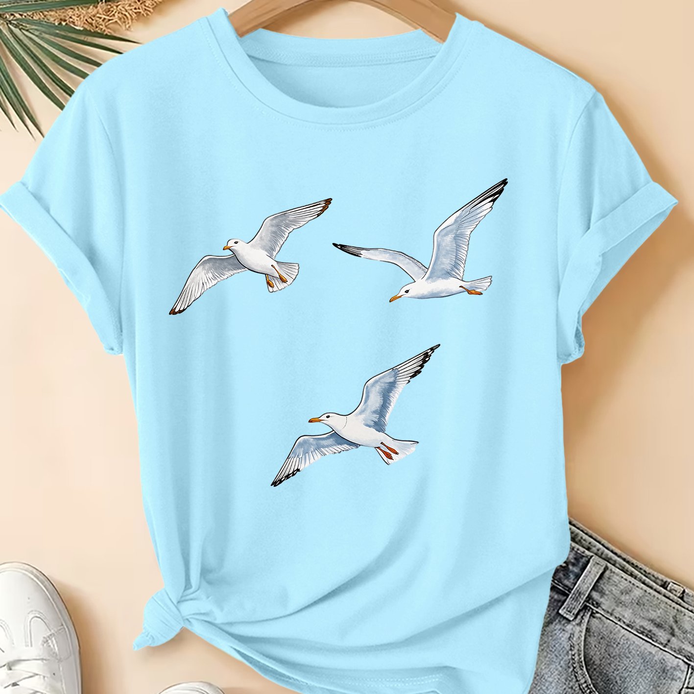 TEMU Women's Summer Clothing 3 Print Round Neck Short Sleeve T-shirt, Fashionable Commuting, Vacation, Daily Versatile Plus Size Friendly Women's