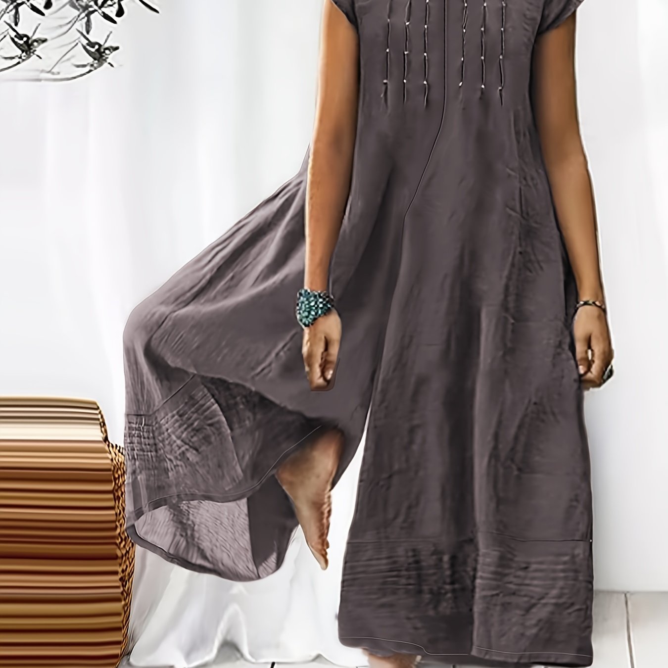 TEMU New Cross-border Fashion Women's Elegant Long-sleeve Half-length Jumpsuit