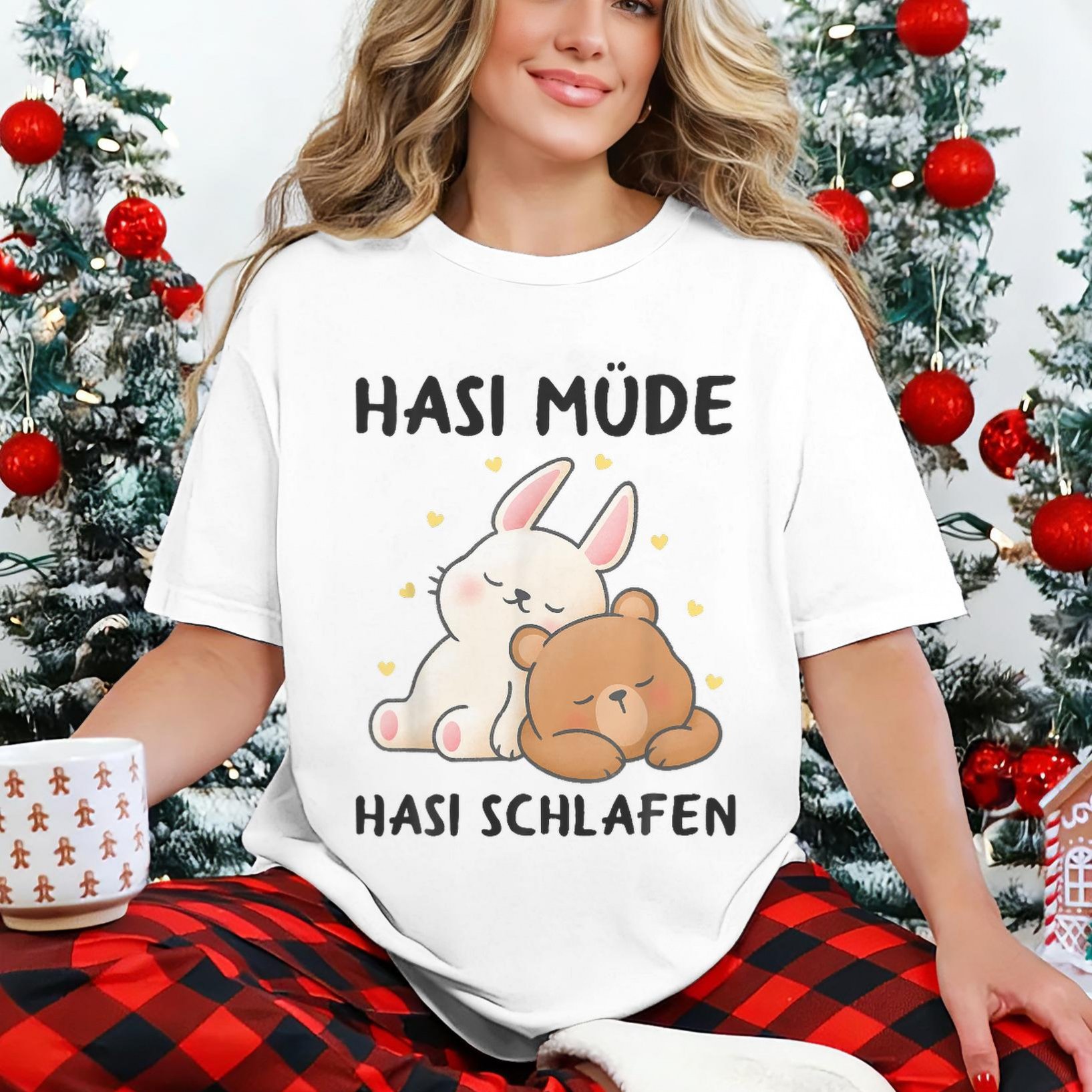 Hasi Mude Hasi Sleeping Rabbit Bear Sleep Tee, Black Tee, 180g