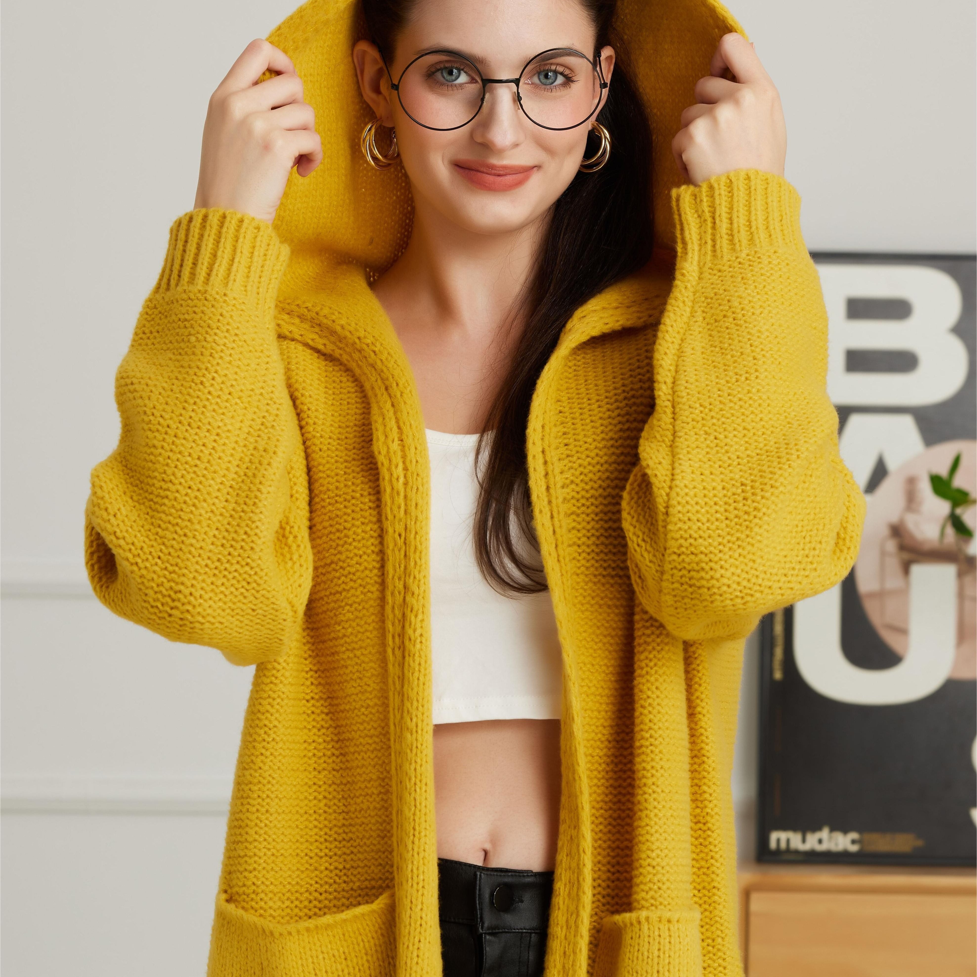 Mustard cheap hooded cardigan