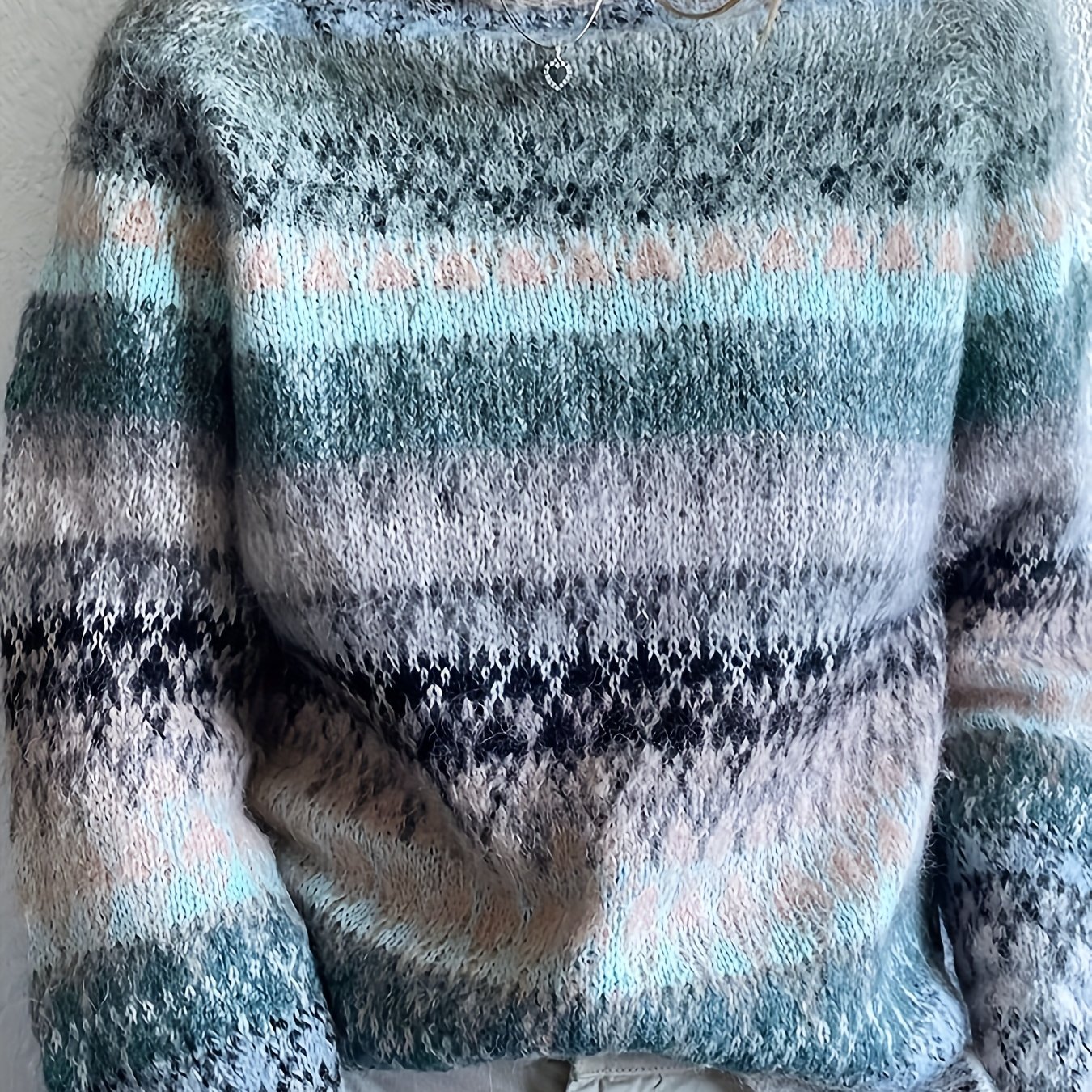 Casual Colorful Yarn Herringbone Jacquard Sweater