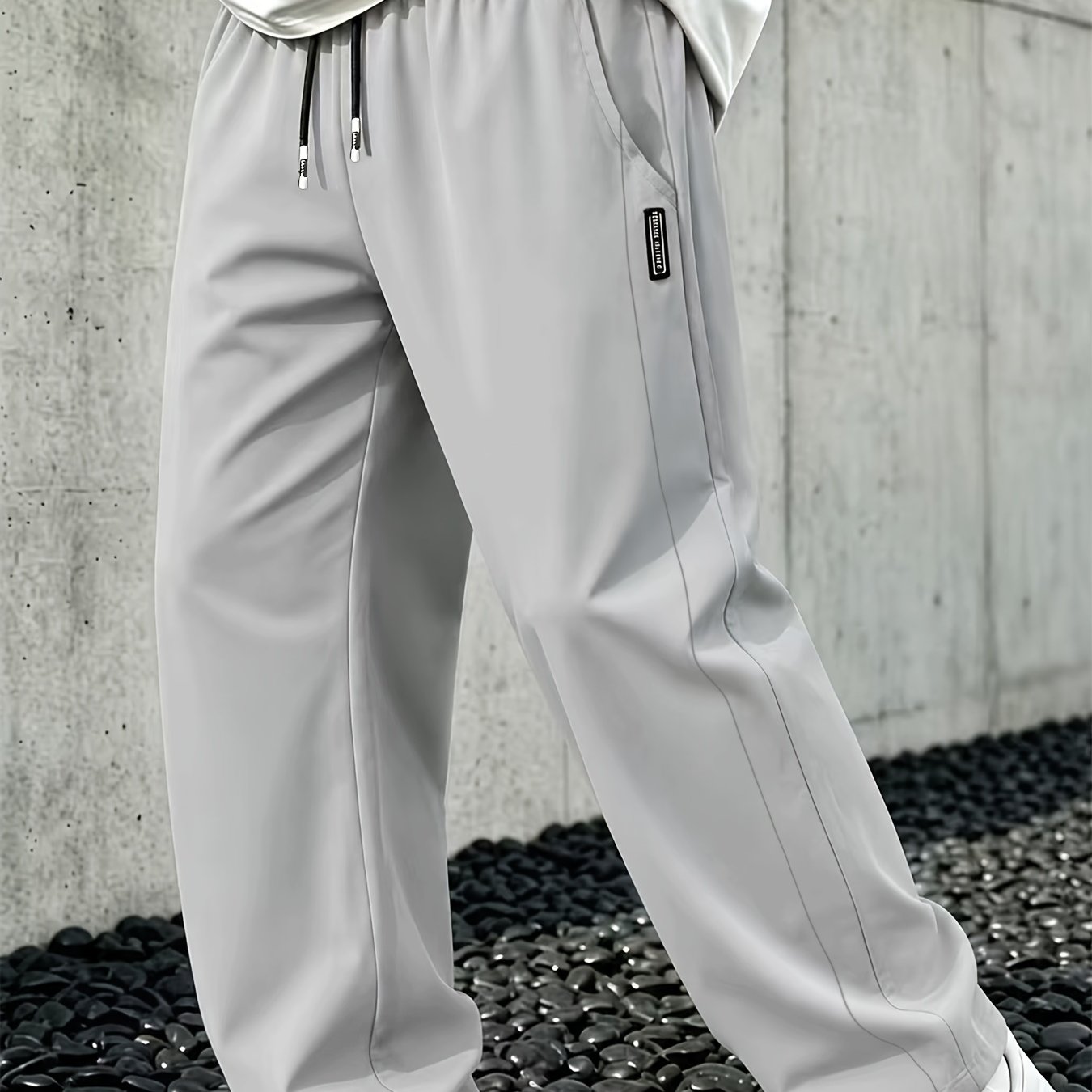 TEMU Men's Summer Casual Business Trousers, Quick-dry Breathable Waist-cinching Side Pockets Outdoor Casual Sports Long Pants | Elastic Drawstring