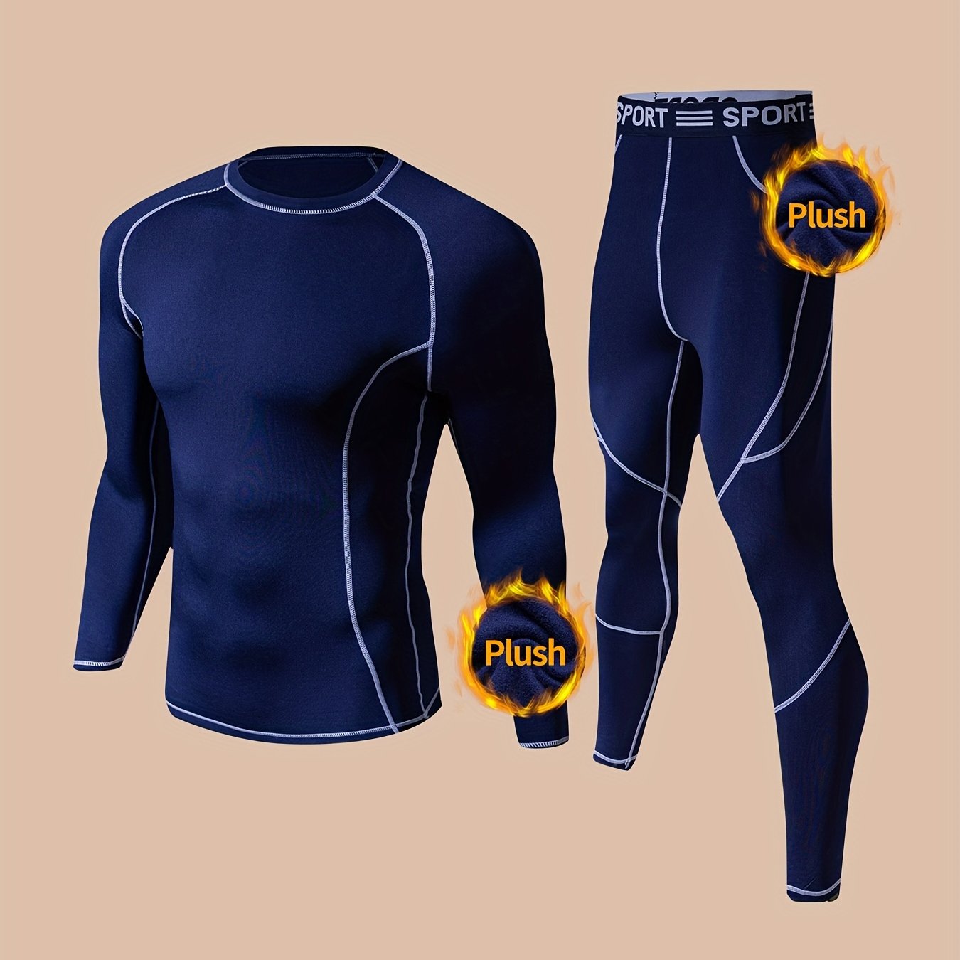 Image of Men's Warm Base Layer Long Pants Set, Fleece-lined Winter Hunting Outdoor Skiing Gear, Sports Yoga Fitness Casual Underwear