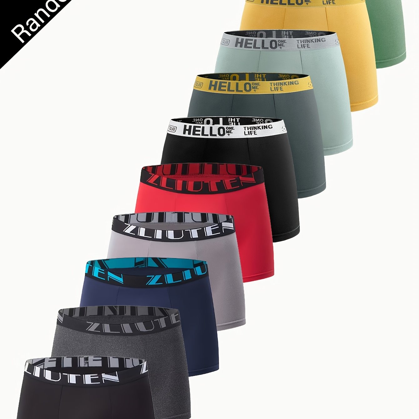 E-shop 5er-Pack zufällige Herren 'HELLO' Boxershorts mit flachen Ecken, modische und bequeme Boxer Briefs, schnelltrocknende Sportunterwäsche - Casual,