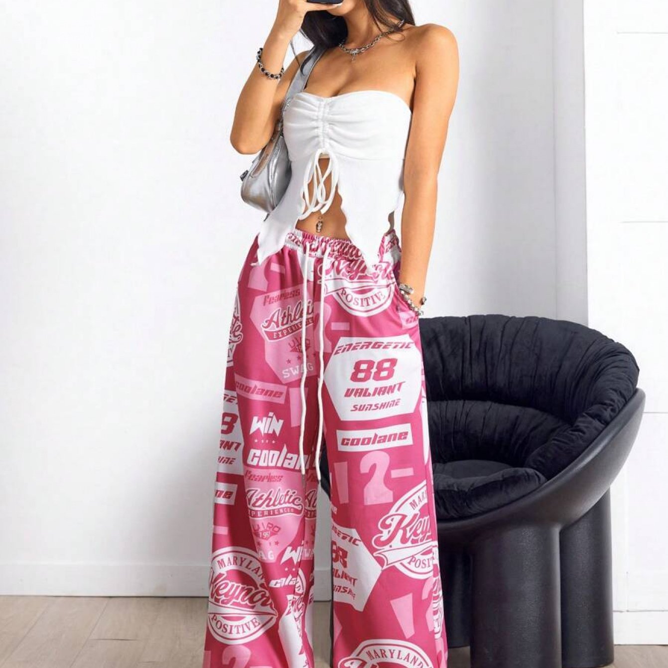 TEMU Plus Size Women's Couple Costumes Date Night Valentine Day I Love You Graphics Elastic Waistband Joggers Pants