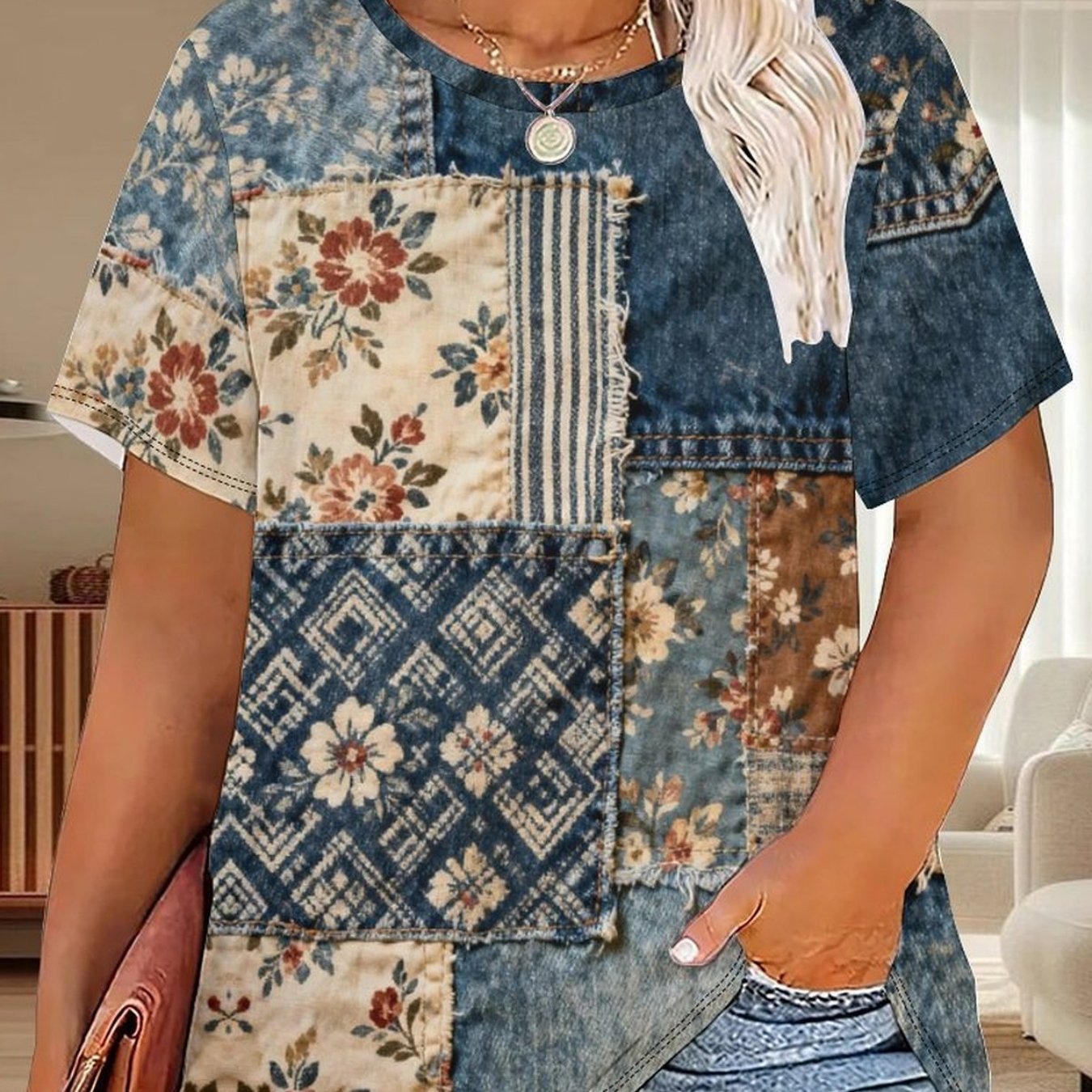 TEMU Plus Size - Plus Size - A Women's Short-sleeved T-shirt With A Round Neck, Featuring A Comfortable, Casual, Elegant, And Design, With Painting