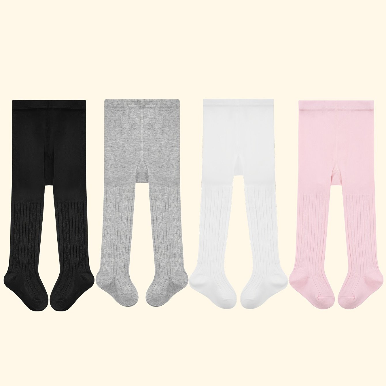 Image of 4-pack Girls' Leggings, Outerwear, Small Figure-8 Floral Cable Knit Pattern, Fashionable, Versatile, And Comfortable Baby Leggings