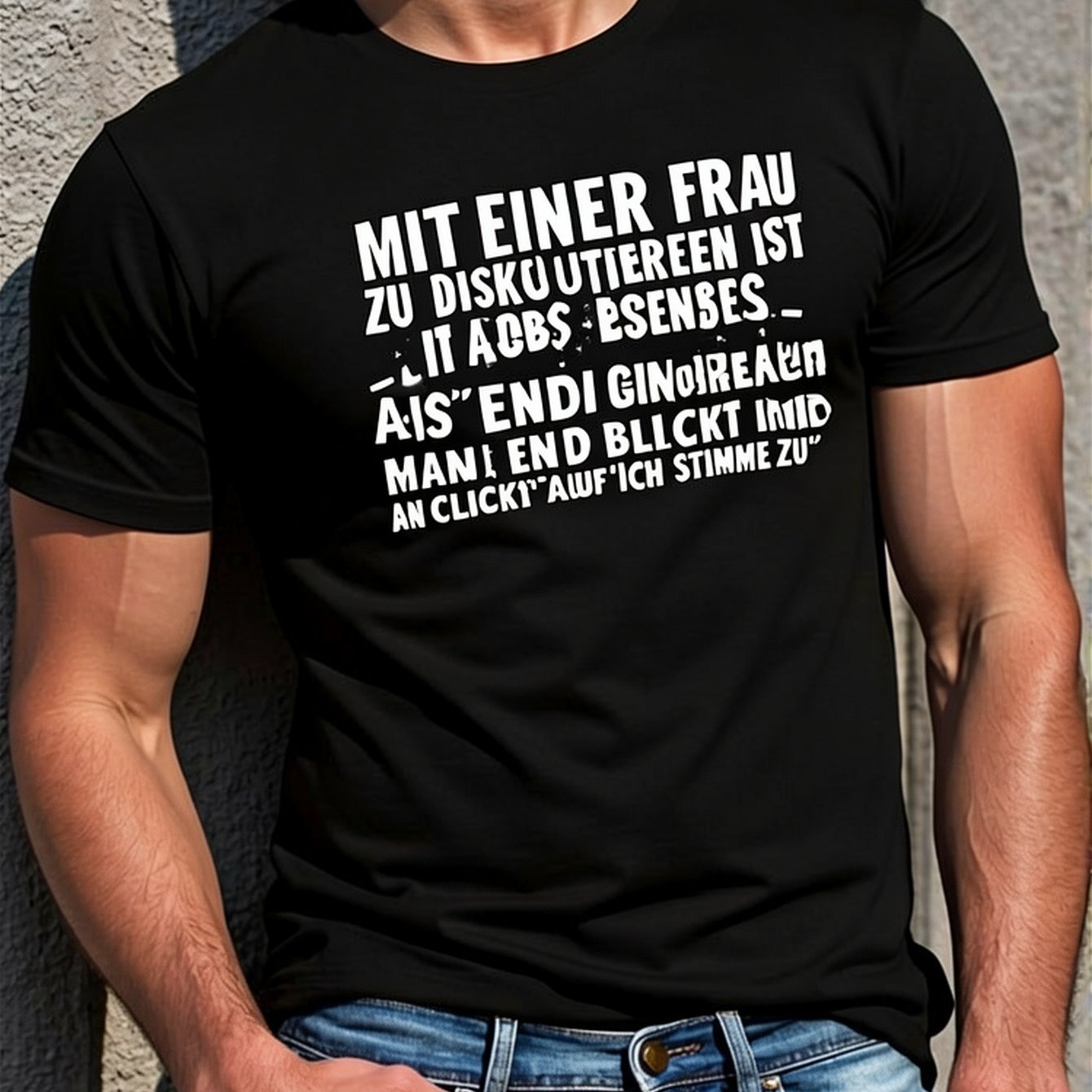 Men's Humorous German Slogan T-shirt - 100% 220gsm Relaxed Fit Short Sleeve Tee With Text Design, Machine Washable Casual Wear In Black For