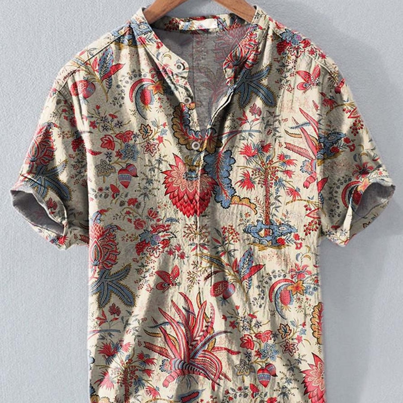 Image of Men's Stand Collar Shirt - Breathable Small Collar & Half- , Machine Washable Suitable For Summer Casual Wear, Office, Semi-formal Outfits - Regular Fit Non-stretch Shirt