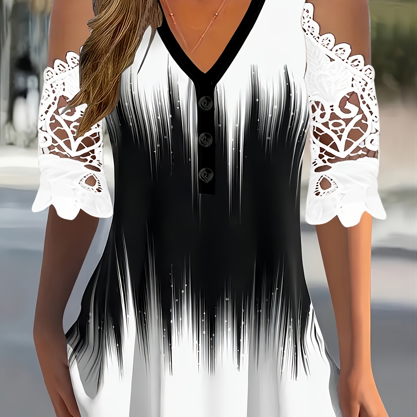 Vacation-themed Women's Lace-sleeve Short-sleeve Printed Shirt