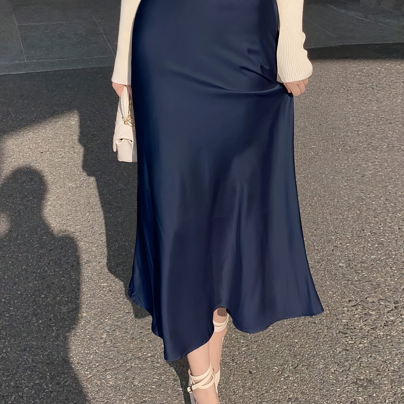 TEMU Spring/summer Women's Slim-fit Solid Color Satin Mermaid Skirt
