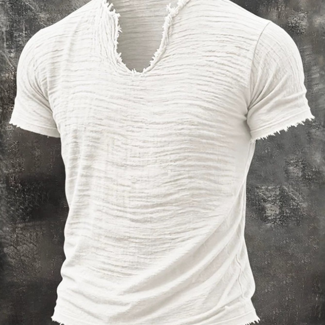 TEMU New Solid Color Mens Clothes, Frayed Edges V-neck Mens T Shirt, Breathable Summer Clothes For Men, Retro Mens Top, Versatile Short-sleeved T