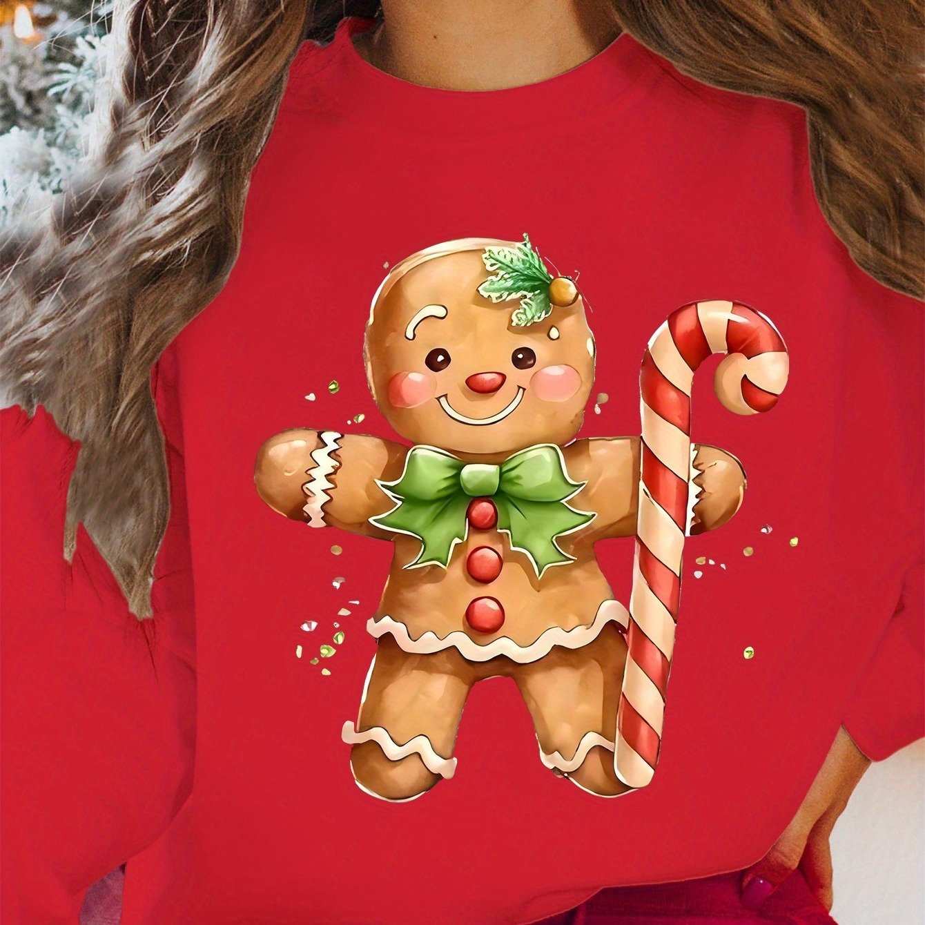 TEMU Ladies' Christmas Themed Hoodie - Casual Fabric, Round Neck, Long Sleeves, Holiday Printed Pullover