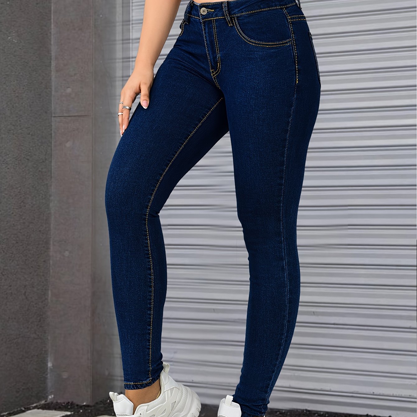 Image of Fashionable And Versatile High-waisted Elastic Slim-fitting Skinny Women's Jeans