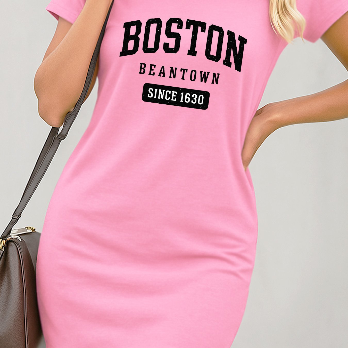 TEMU Plus Size Women's Stylish Short-sleeve T-shirt Dress With Letter Print, Perfect For Summer Casual Wear, Model D304