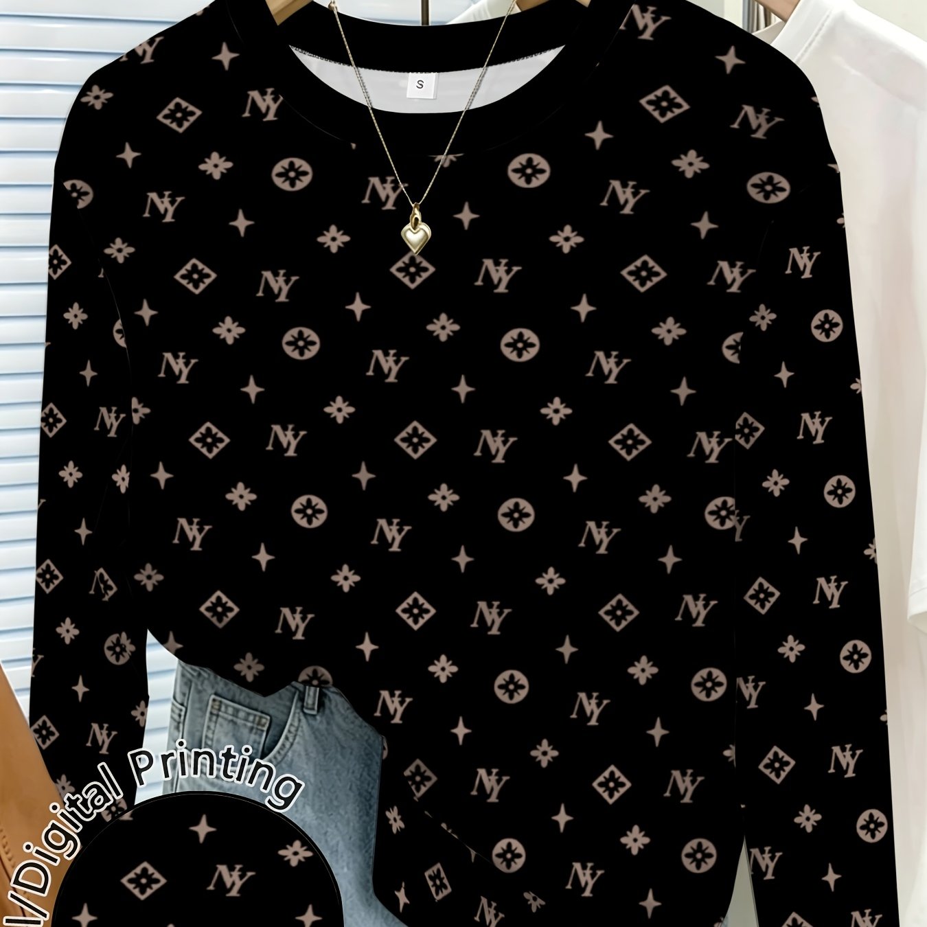 TEMU Women's Printed Crew Neck Long Sleeve T Shirt Casual Summer Tops