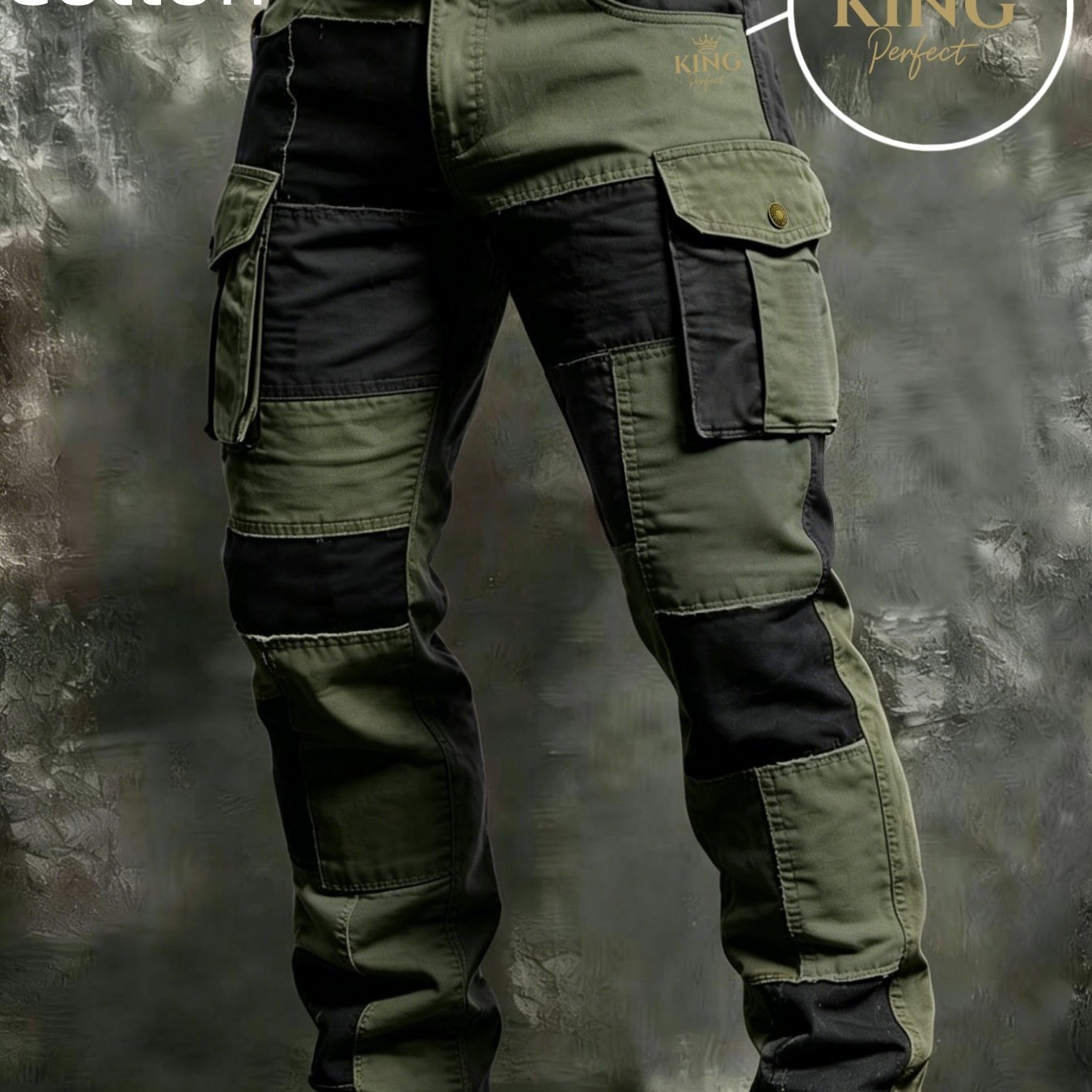 Image of Men's Casual Streetwear Cargo Pants 100% Cotton, Khaki Black Trousers, Straight Leg Work Pants