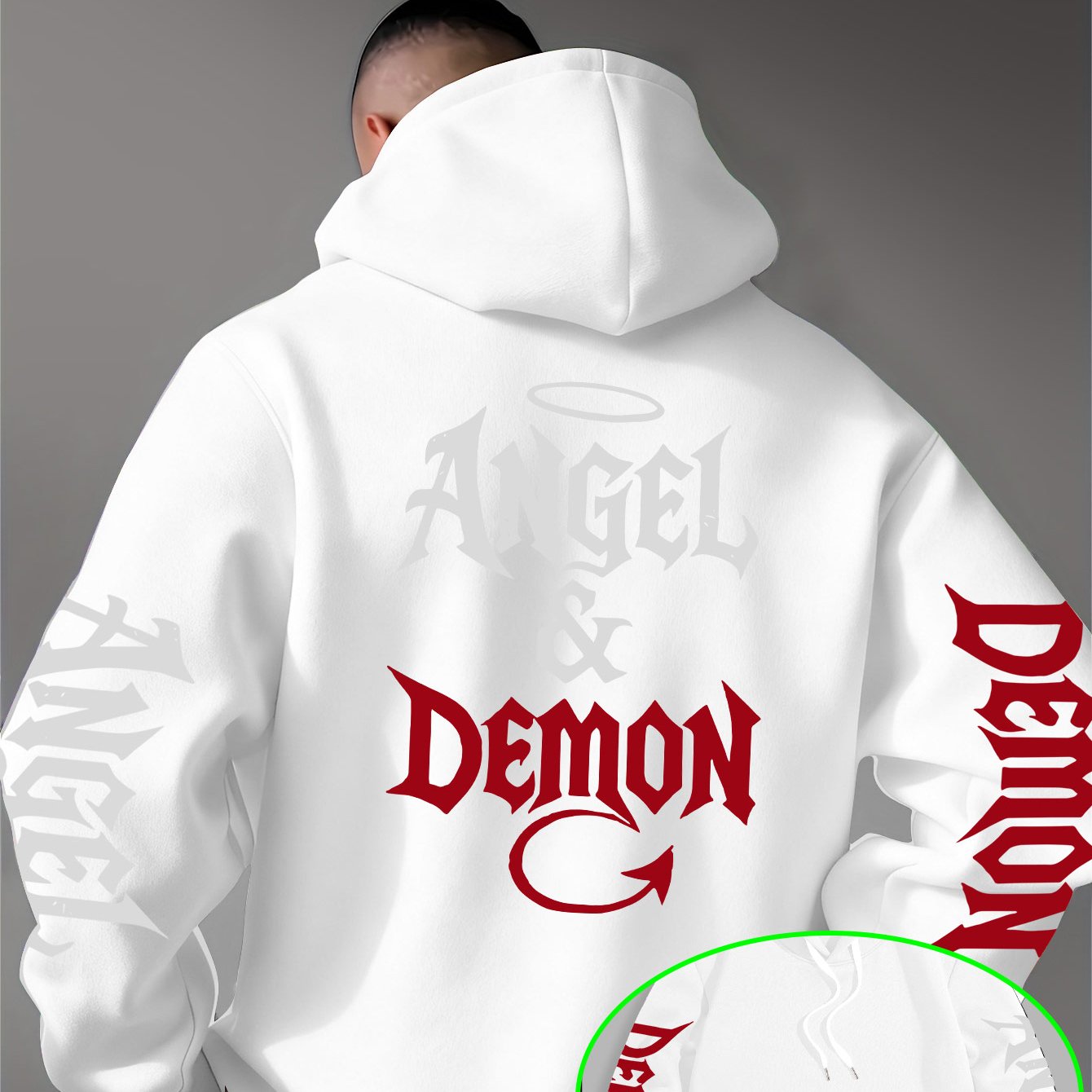 Image of Open A In Men's Fashion With The Collision Of ! Featuring A Unique "" & "demon" Print On The Back, With "" And "demon" Letter Prints On The Sleeves, This Men's Hooded Sweatshirt