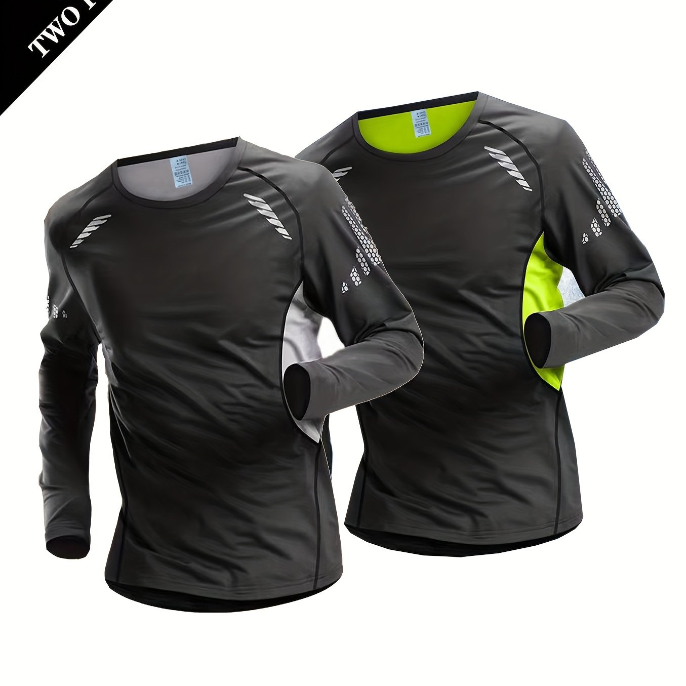 Image of 2pcs Set, Men's Sports Top Compression Gym Running T-shirt Long-sleeved Breathable Quick-drying High-elastic Training Suit Outdoor Cycling Tights
