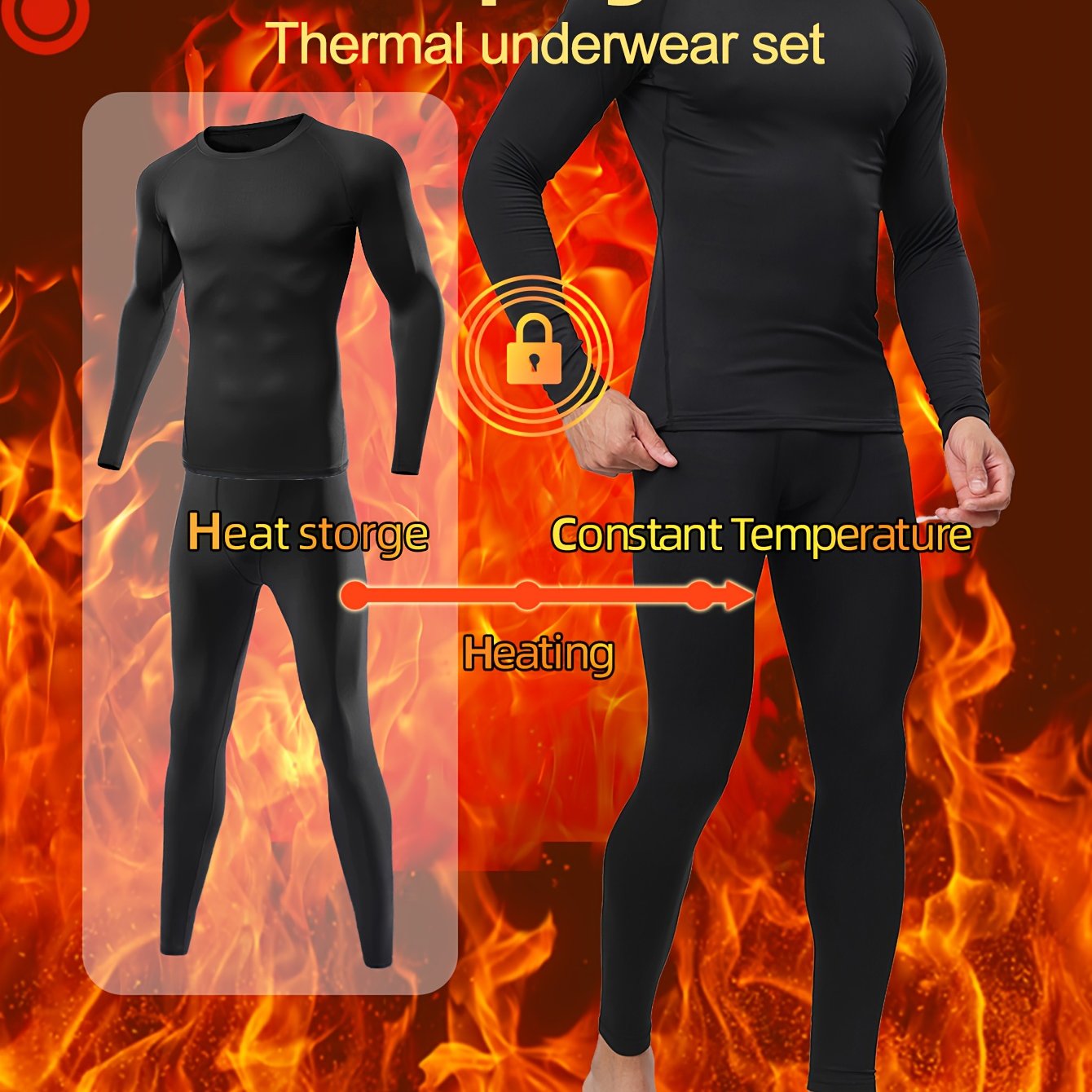 TEMU Conjunto de Ropa Interior Térmica y Ropa Interior Larga Forrada con Forro para Hombre, Capa Base Transpirable que Absorbe la Humedad y Camiseta