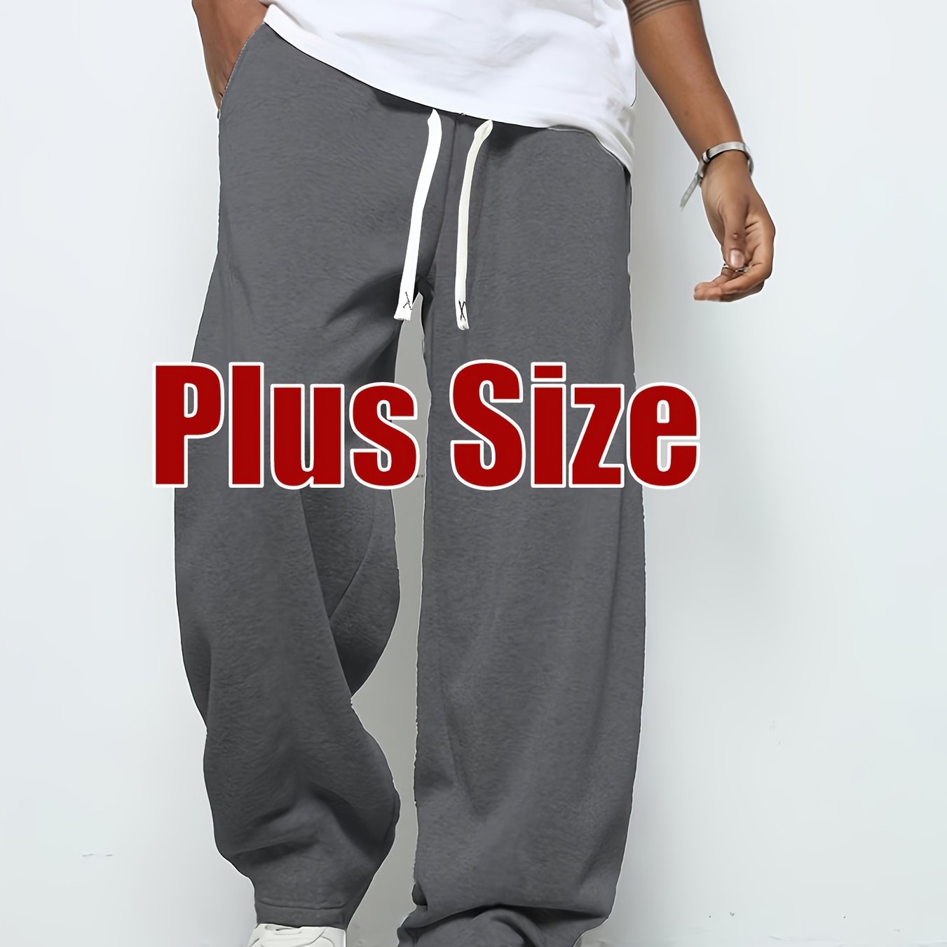 TEMU Plus Size Men's Casual Wide-leg Sweatpants. Easy And Fashionable, Enlarged And Lengthened, Comfortable Fabric, Style, Essential For , Commuting,