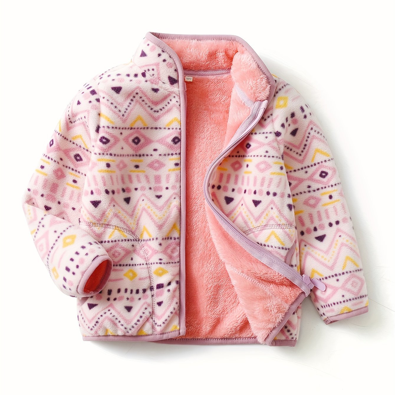 Image of Collar Fleece Jacket, Baby Thickened Striped Rhombus Geometric Cartoon Print Pattern, Fleece-lined Thick Coat, Fleece Autumn And Winter New Style, Halloween