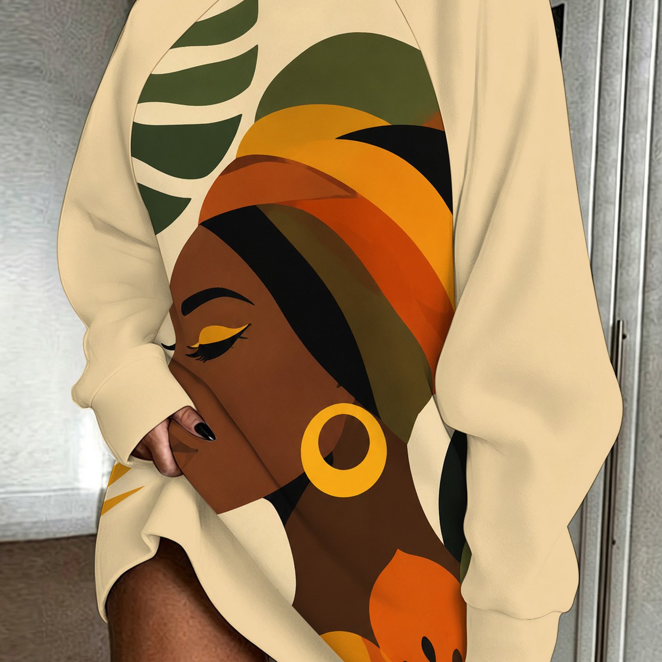 TEMU African Woman Tropical Floral Women's Printed Sweatshirt, Autumn Winter Long Casual Wear For Office, Daily Party Vacation