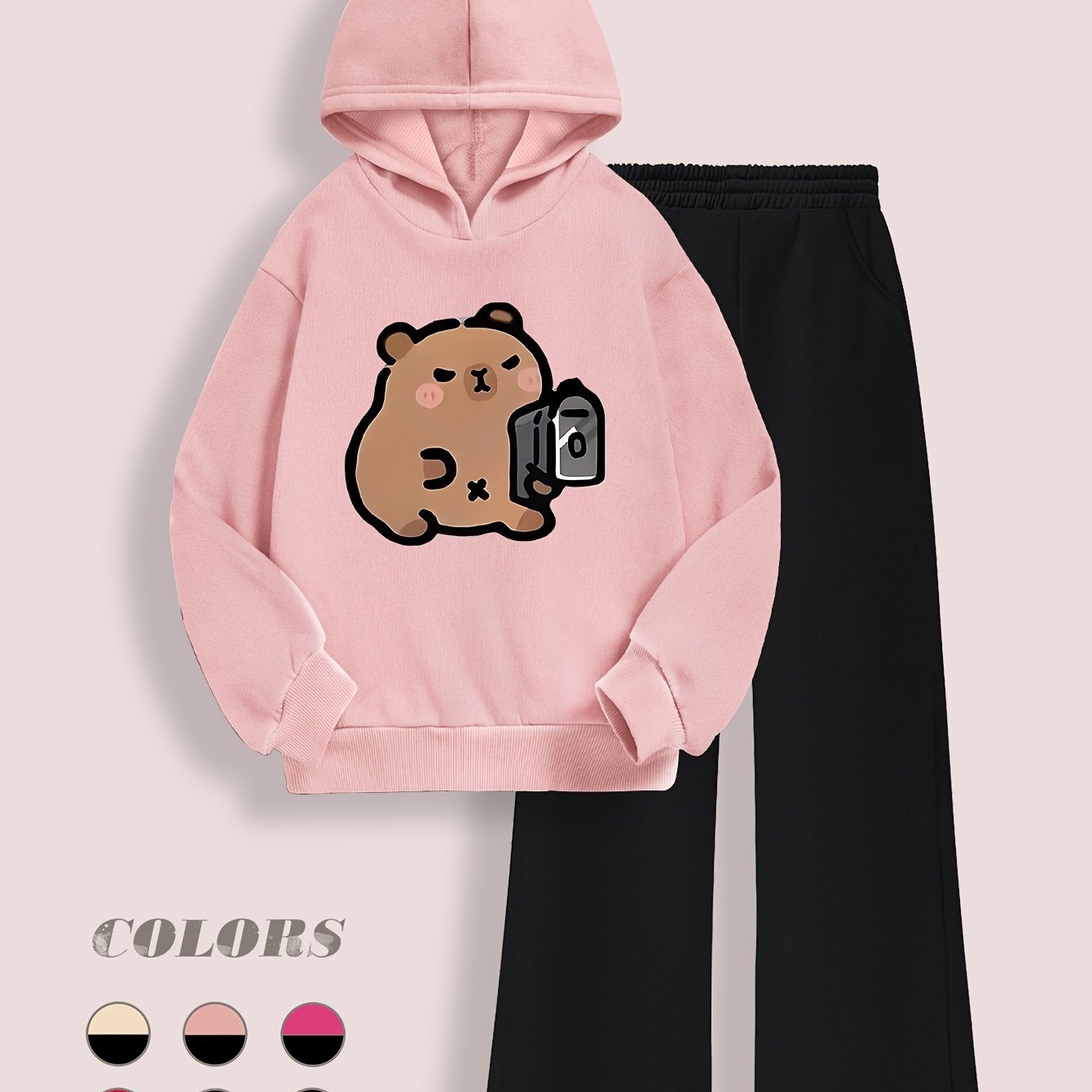 TEMU 2pcs Set For Older Girls: Autumn/winter Hooded Sweatshirt With Wide-leg Pants, Autumn/winter Sweatshirt Set For Outdoor, Perfect For Outdoor