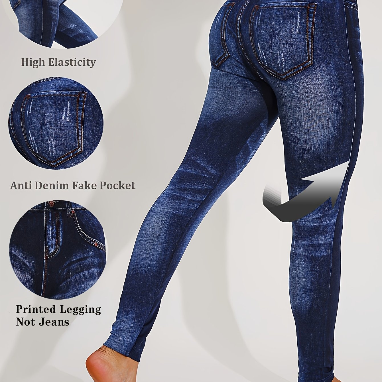 E-shop [Bedruckte Leggings - Kein Denim-Stoff] Modische, elegante Damenleggings mit hoher, elastischer Taille, bedruckte Freizeithose, Fake Denim,