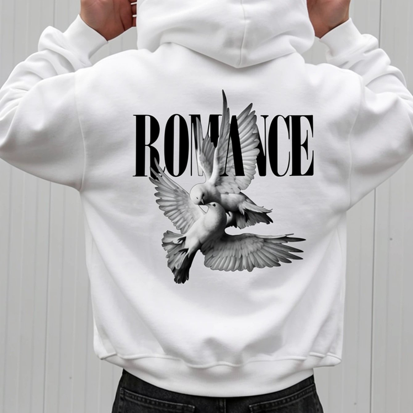 Image of Men's Oversized Hooded Sweatshirt With Print And Lettering Casual Pullover, Loose-fit Long Sleeve Hoodie With Pockets, White , Fleece, Washable Gym And Casual Wear