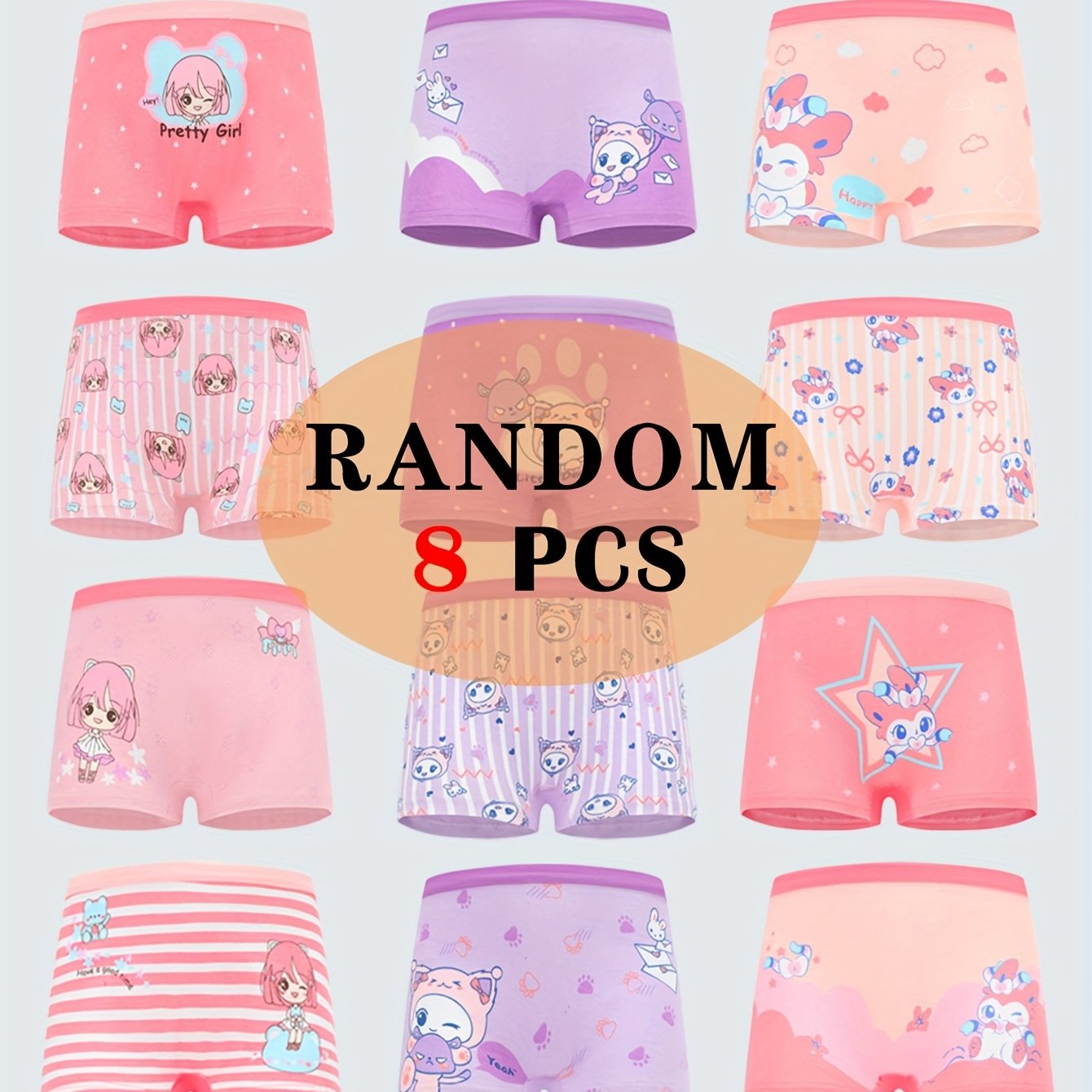 TEMU Random 8pcs Girls Cute Animal Print Boxers Underwear Cotton Comfortable Breathable Kids Girls Panty