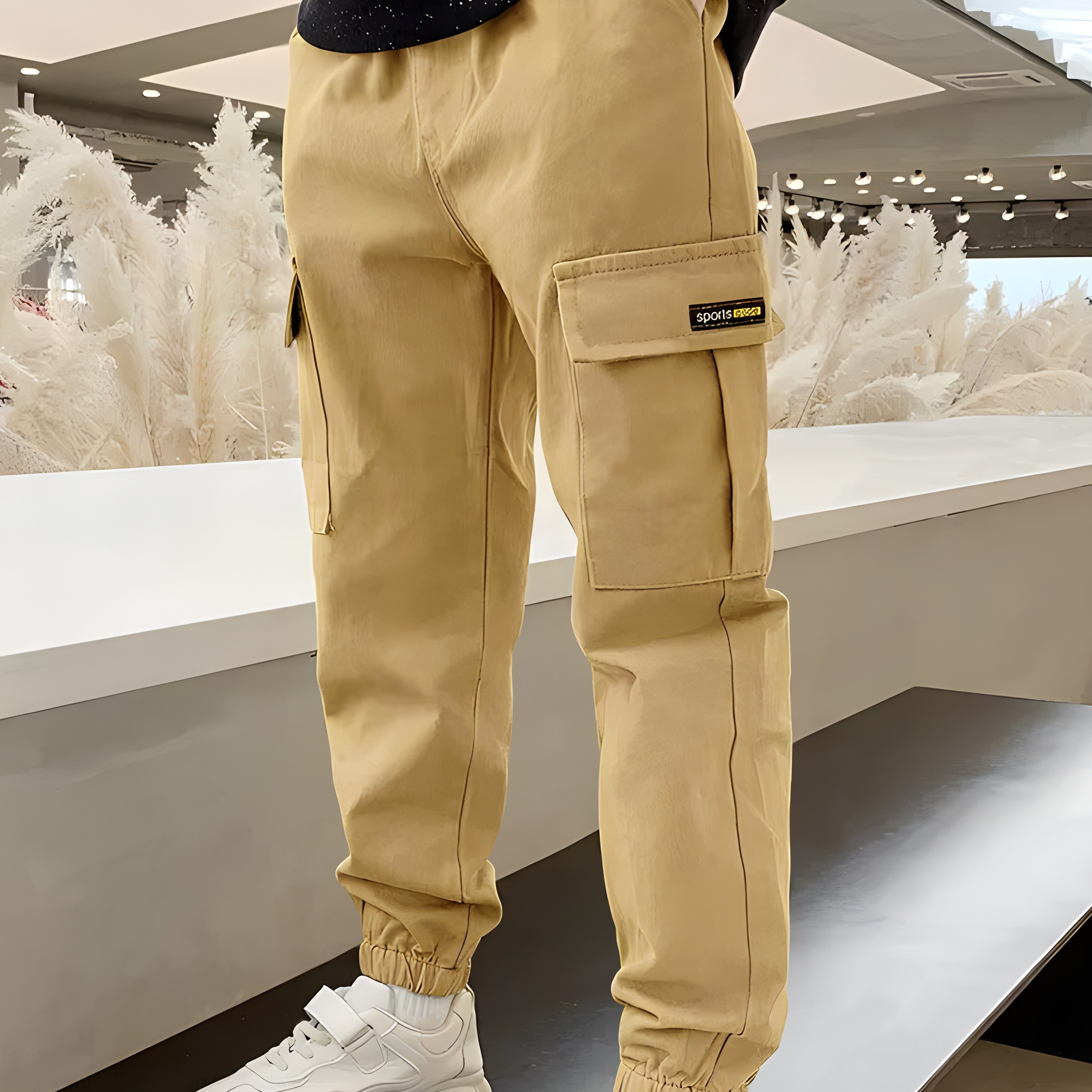 Image of Boys' Cargo Pants Clothing Boys' Trousers Long Pants Loose Size Medium To Large Long Pants With Pockets Elastic Waist Jogging Pants Casual , For Outdoor