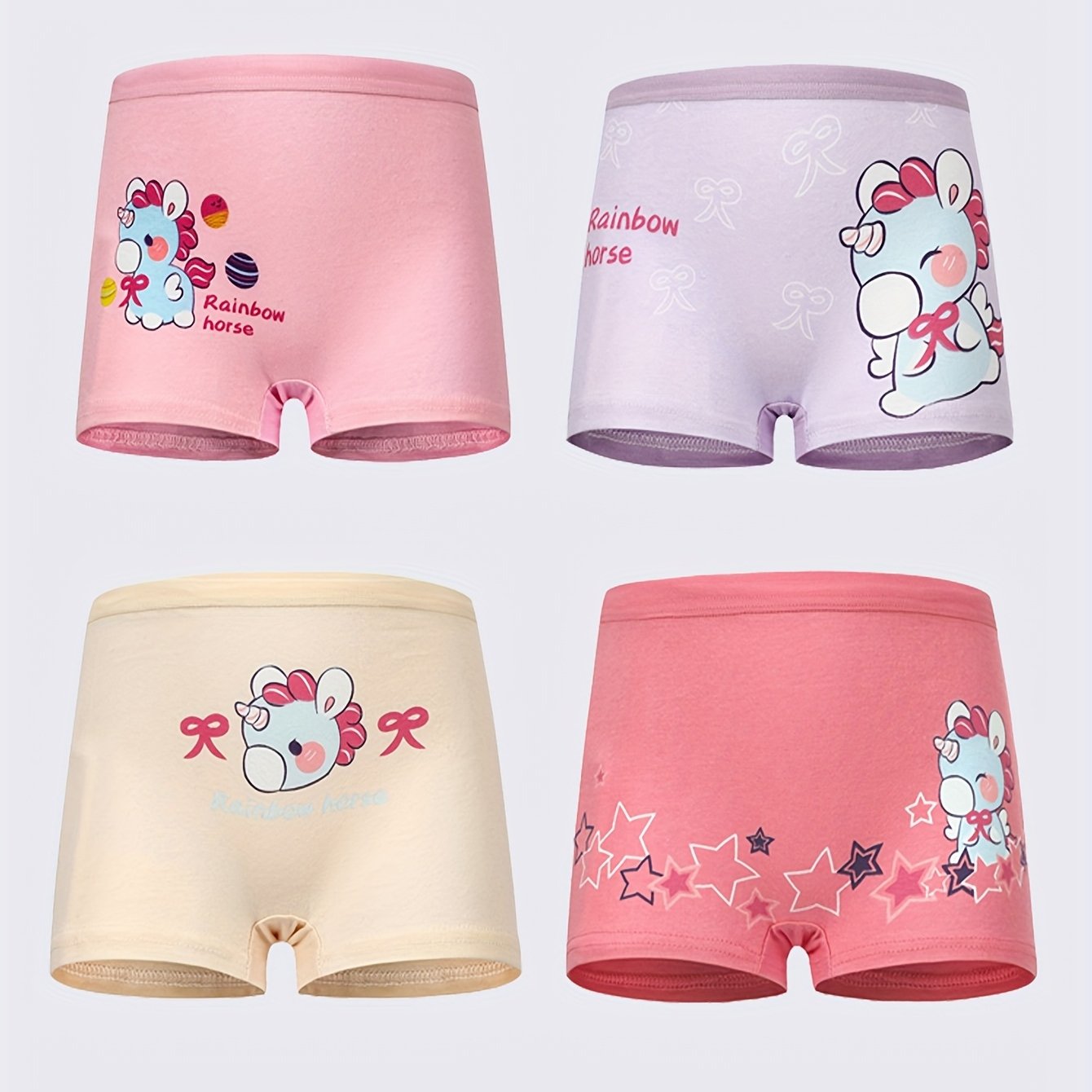 Image of 4-pc Of Girls' Briefs, Cute Cartoon Unicorn Print Girls' Underwear